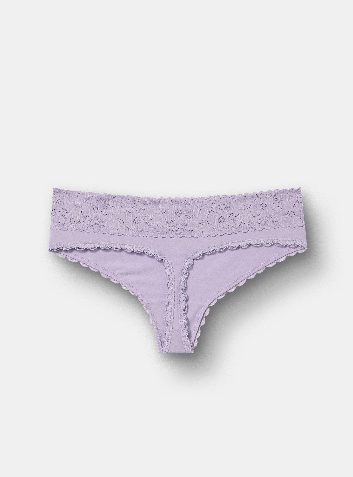 Cotton Mid-Rise Lace Trim Thong Panty, HEIRLOOM LILAC, alternate