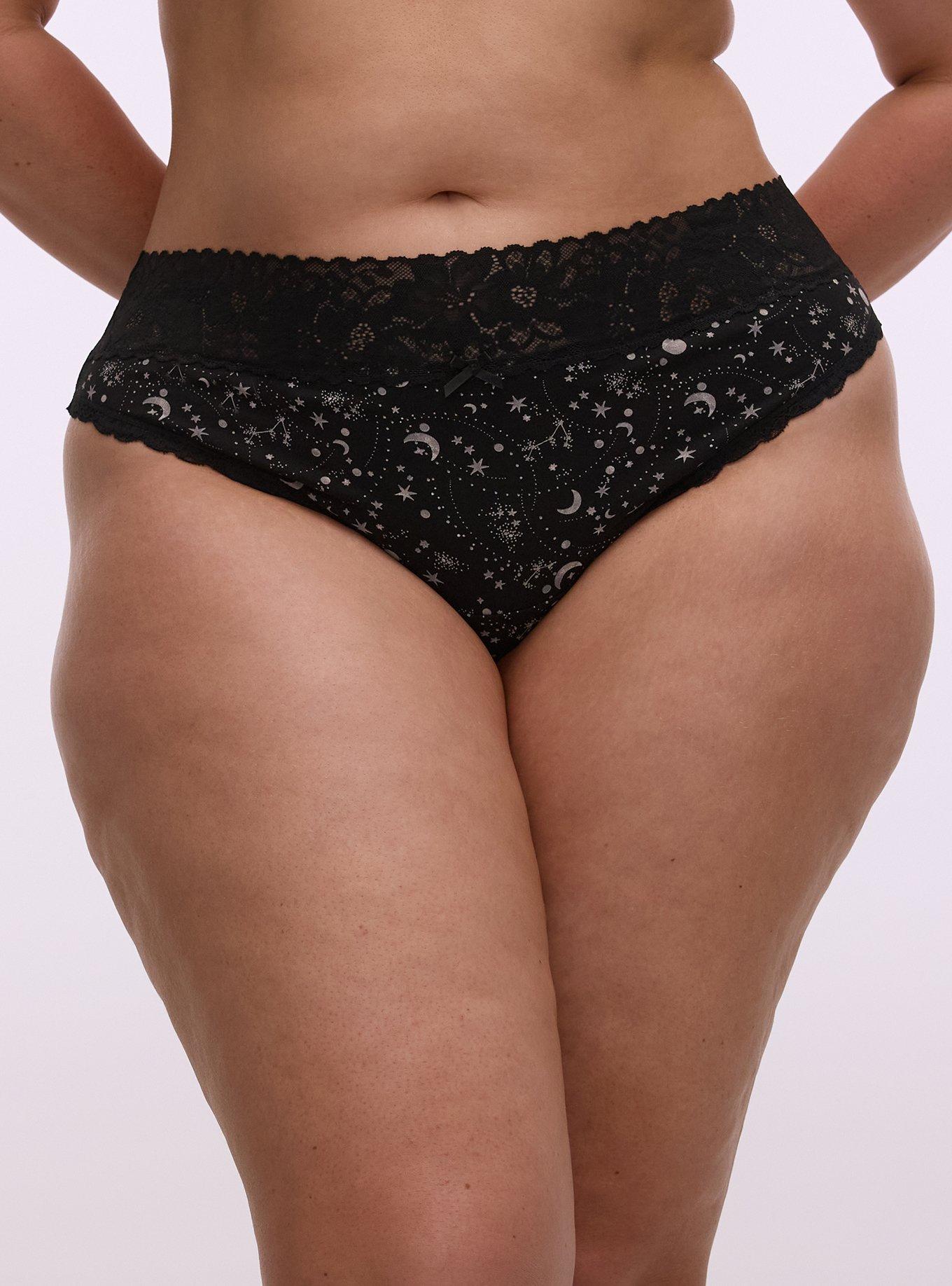 Cotton Mid Rise Lace Trim Thong Panty in Multi