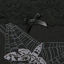 Plus Size Cotton Mid-Rise Lace Trim Thong Panty, MIDNIGHT MOTHS BLACK, swatch