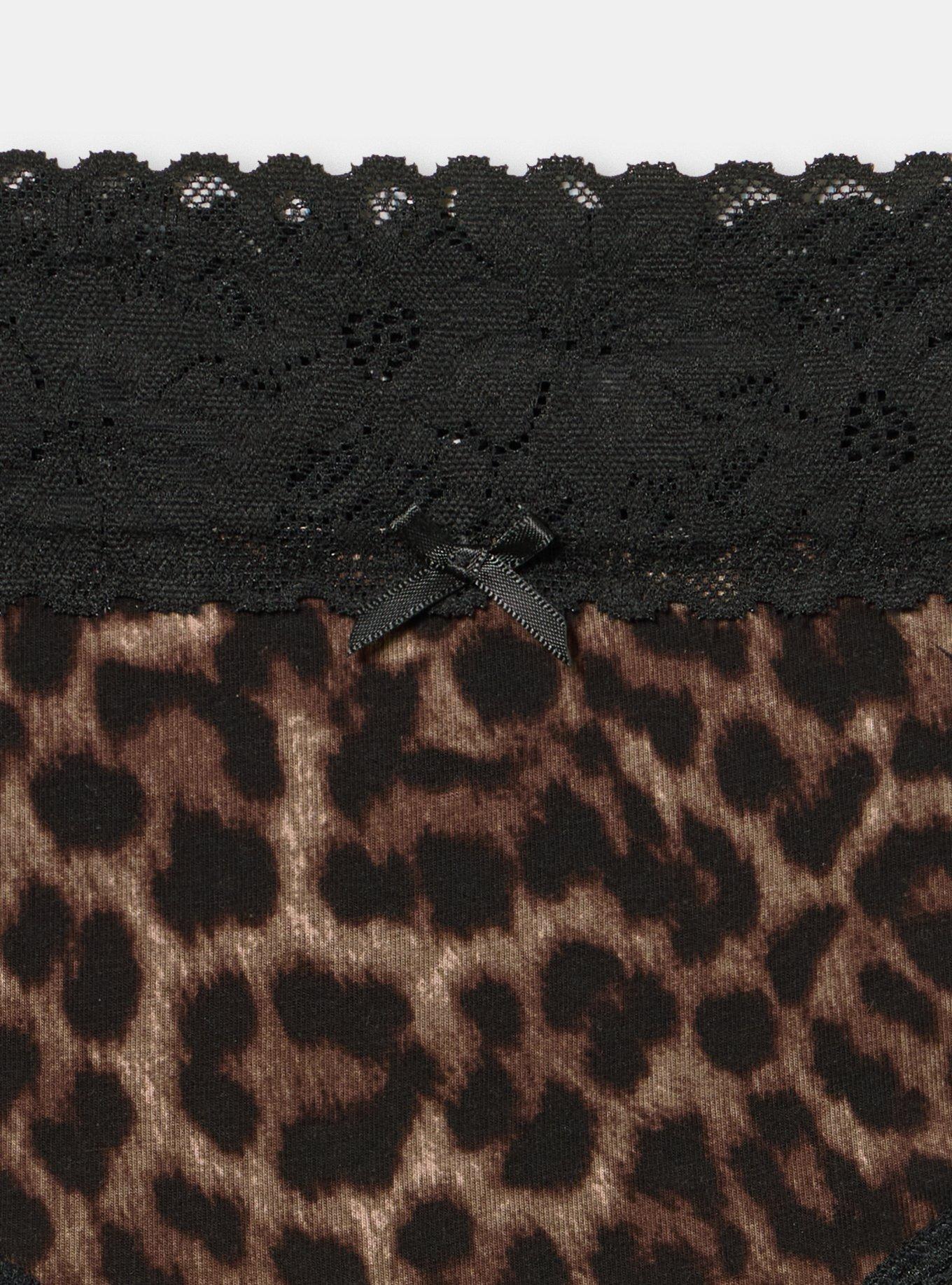 Cotton Mid-Rise Lace Trim Thong Panty, ON THE PROWL LEOPARD BROWN, alternate