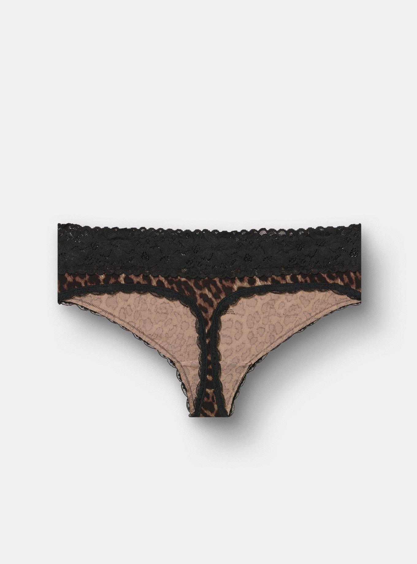 Cotton Mid-Rise Lace Trim Thong Panty, ON THE PROWL LEOPARD BROWN, alternate