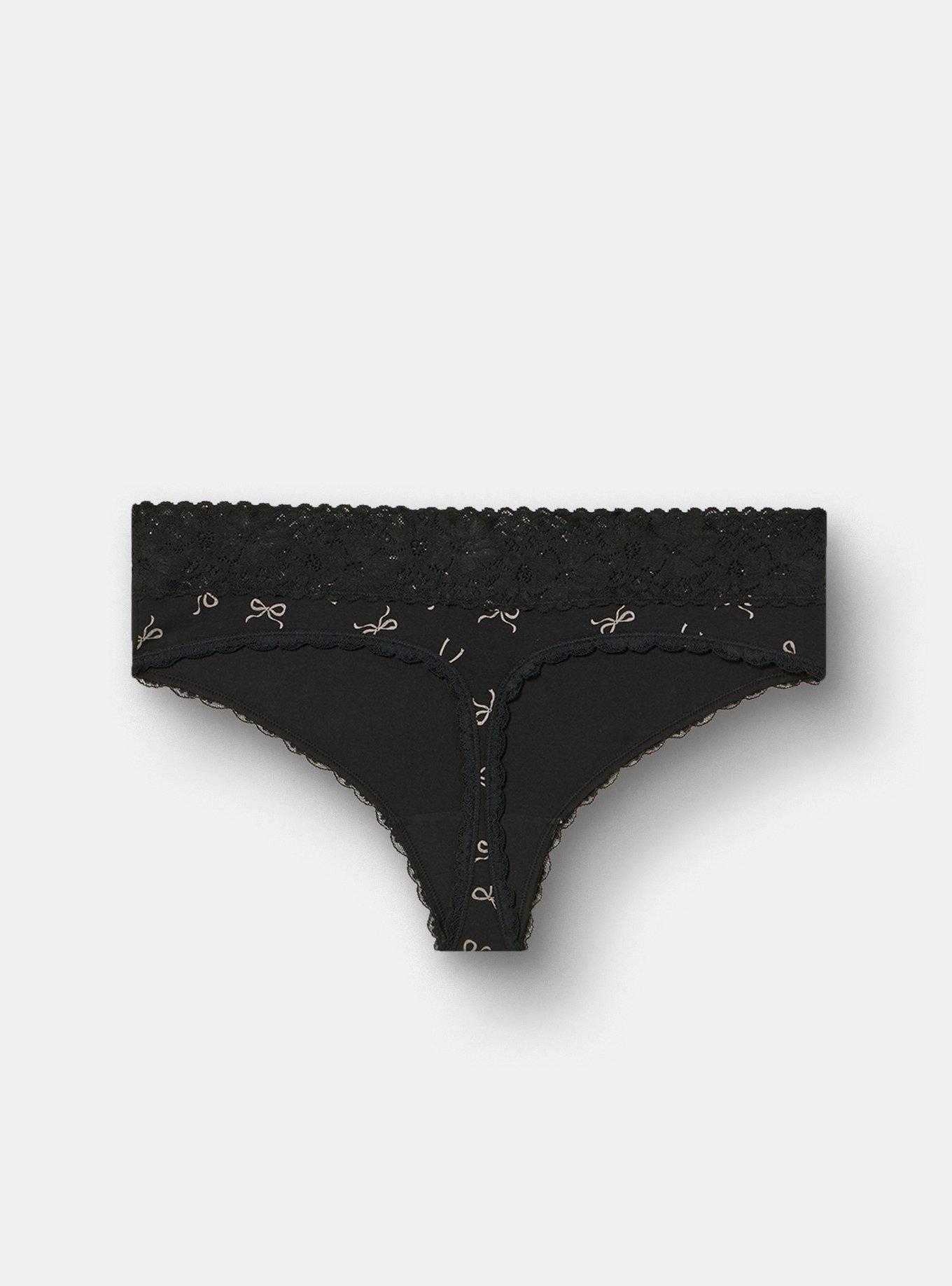 Cotton Mid-Rise Thong Lace Trim Panty, BRINN BOWS SILVER FILIGREE, alternate