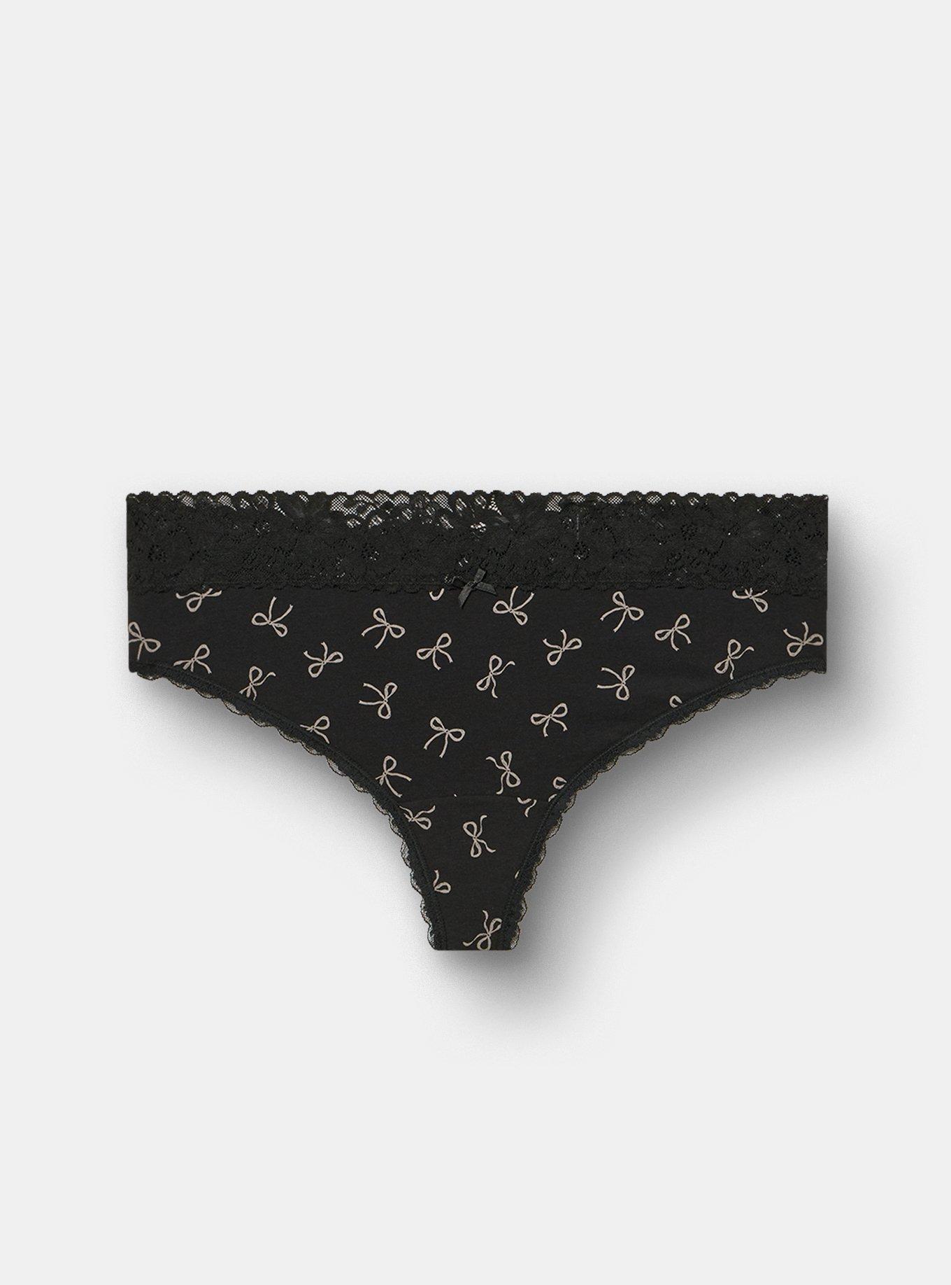 Cotton Mid-Rise Thong Lace Trim Panty, BRINN BOWS SILVER FILIGREE, hi-res