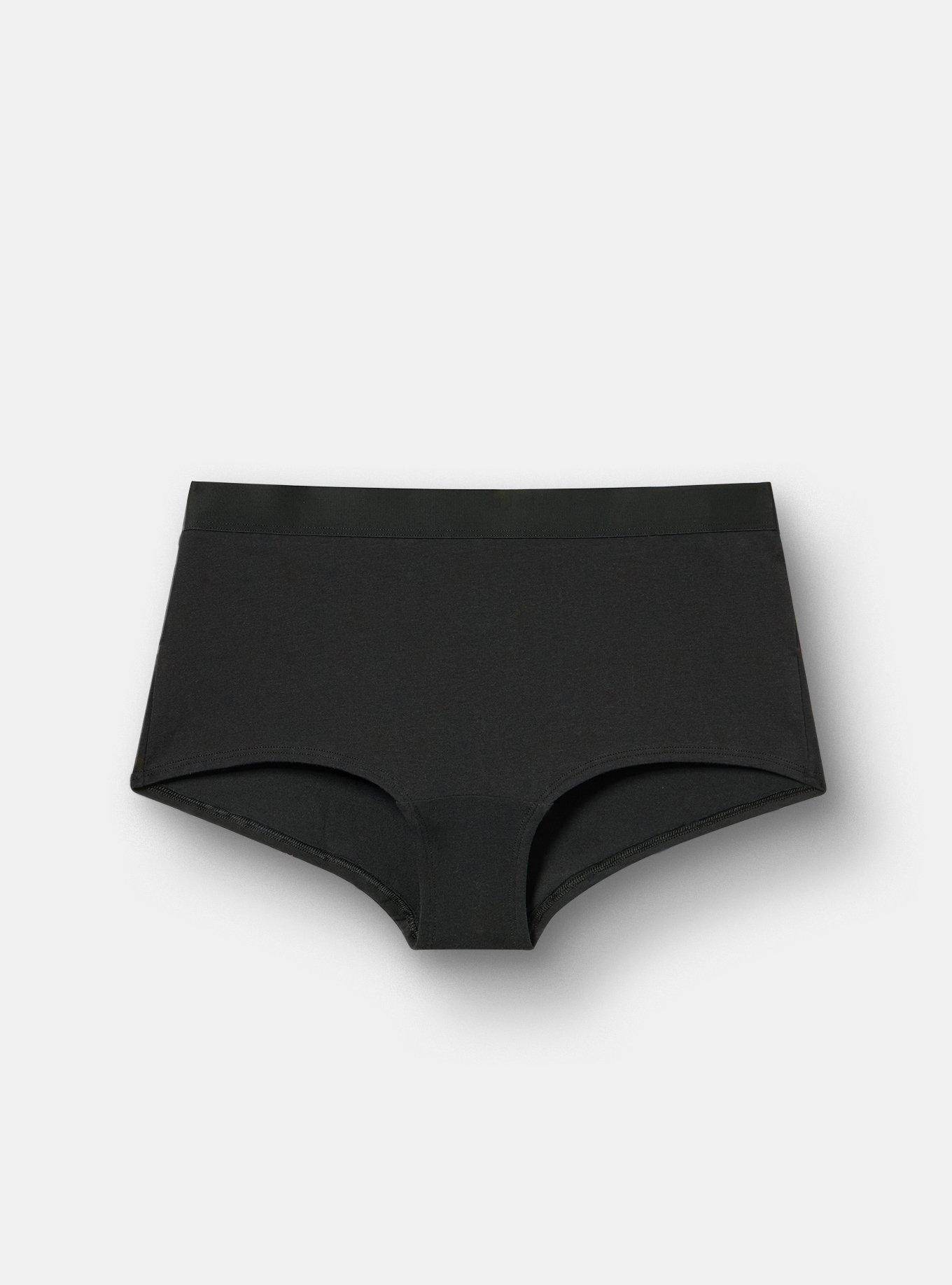 Cotton Mid-Rise Boyshort Panty, RICH BLACK, hi-res