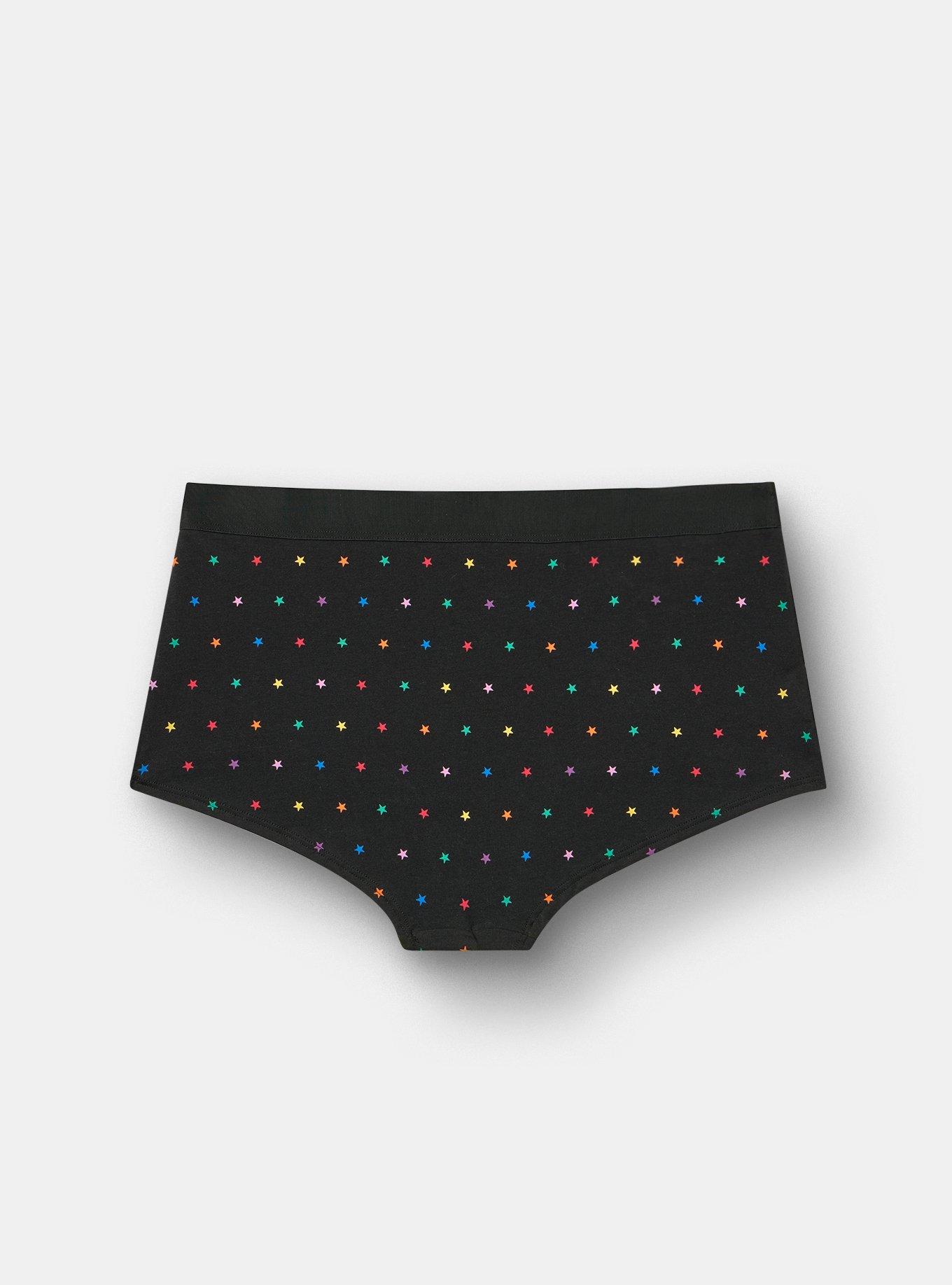 Cotton Mid-Rise Boyshort Panty, BRANDY STARS BLACK, alternate