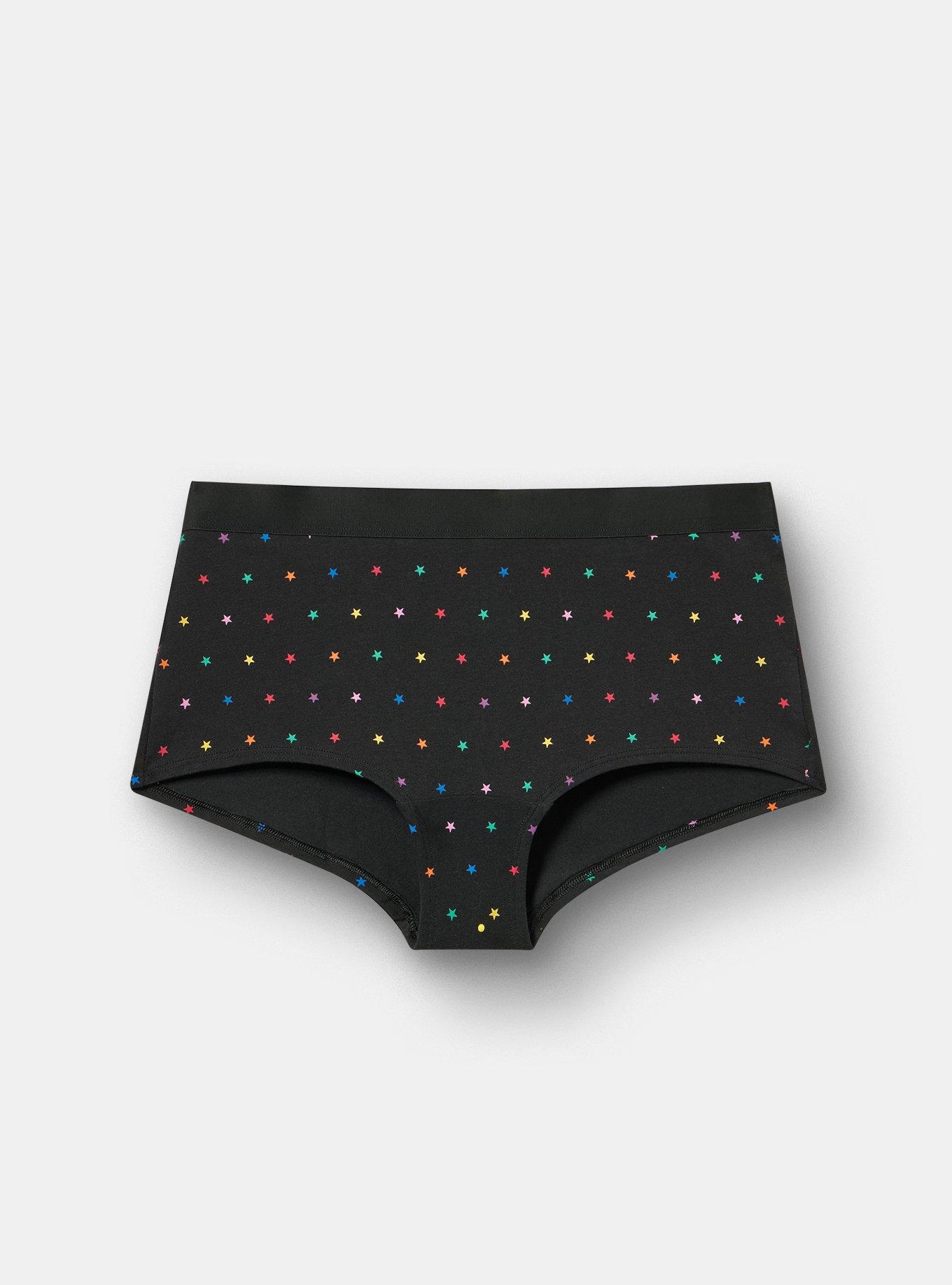 Cotton Mid-Rise Boyshort Panty, BRANDY STARS BLACK, hi-res