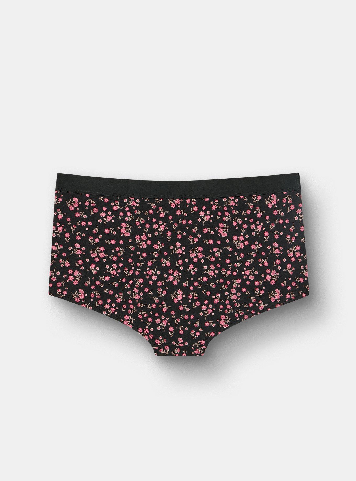 Cotton Mid-Rise Boyshort Panty, WISH FLORAL BLACK, alternate