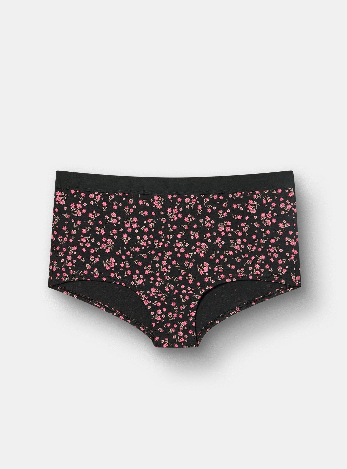 Cotton Mid-Rise Boyshort Panty, WISH FLORAL BLACK, hi-res