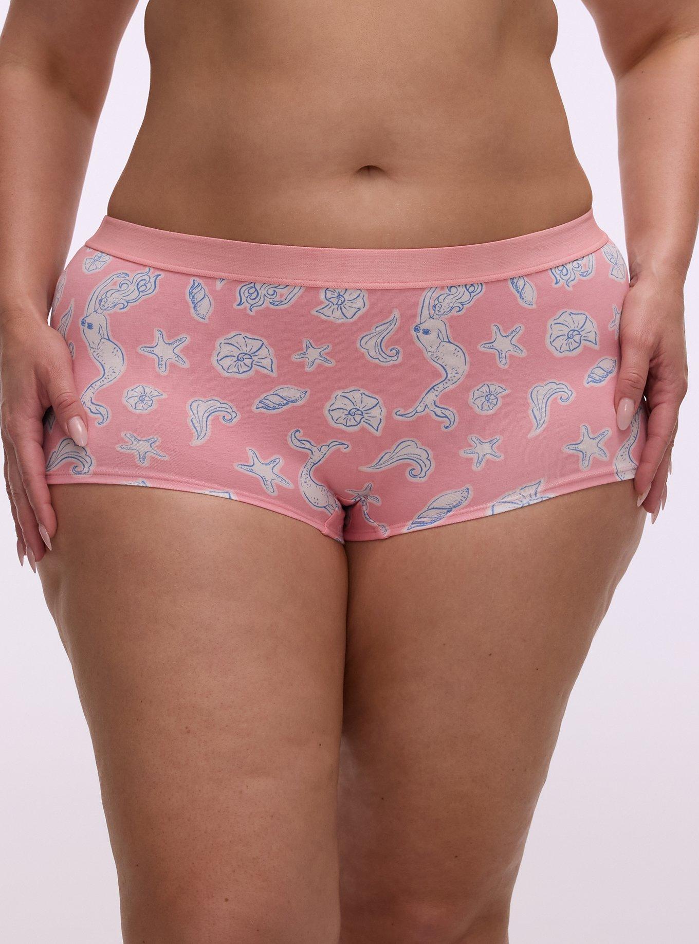 Cotton Mid-Rise Boyshort Panty, SHELL MERMAID SMALL PINK, hi-res