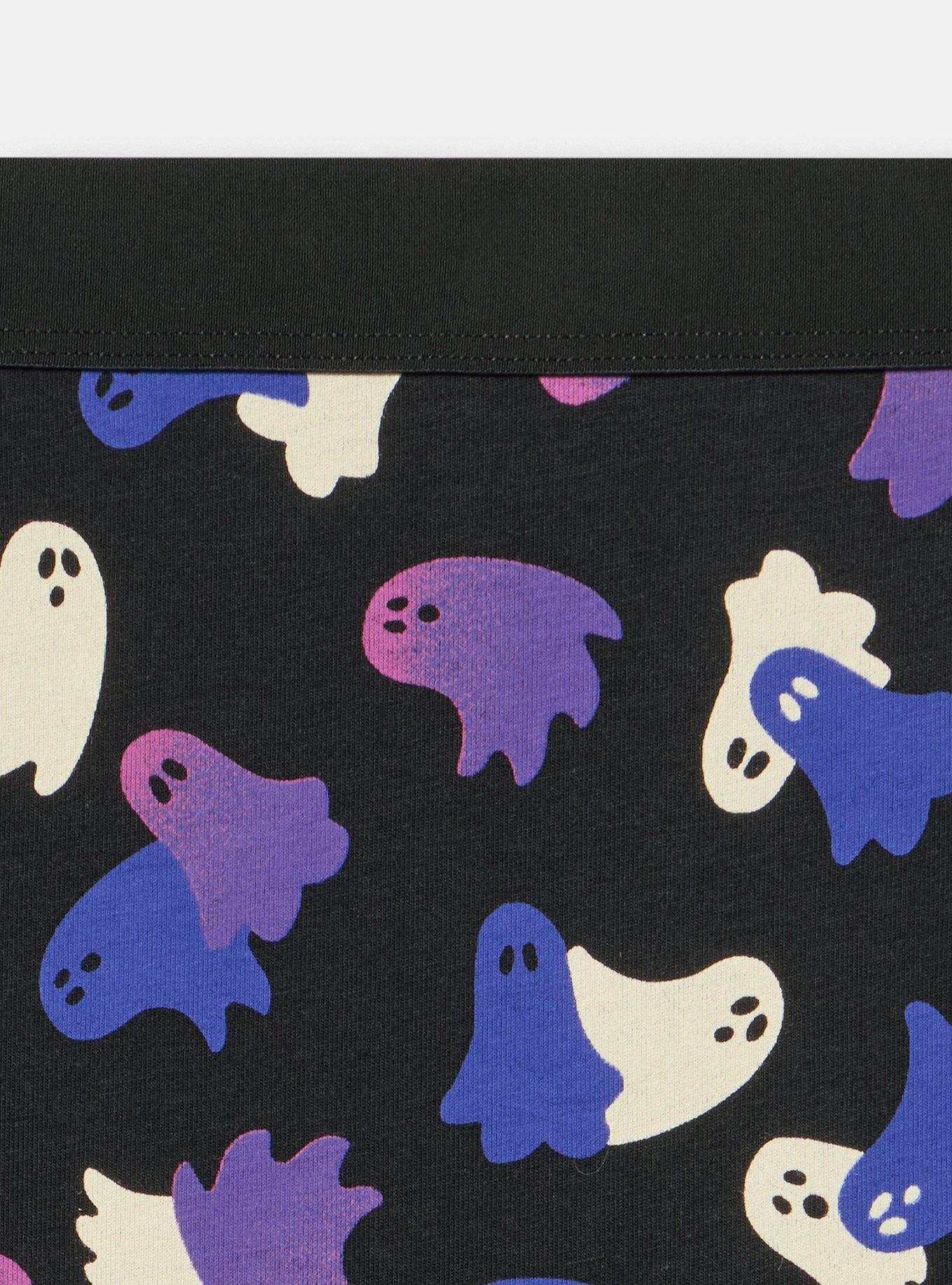 Cotton Mid-Rise Boyshort Panty, OVERLAP GHOSTS BLACK PURPLE, alternate