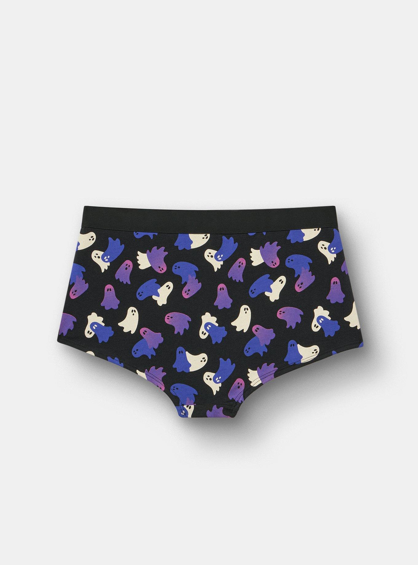 Cotton Mid-Rise Boyshort Panty, OVERLAP GHOSTS BLACK PURPLE, alternate