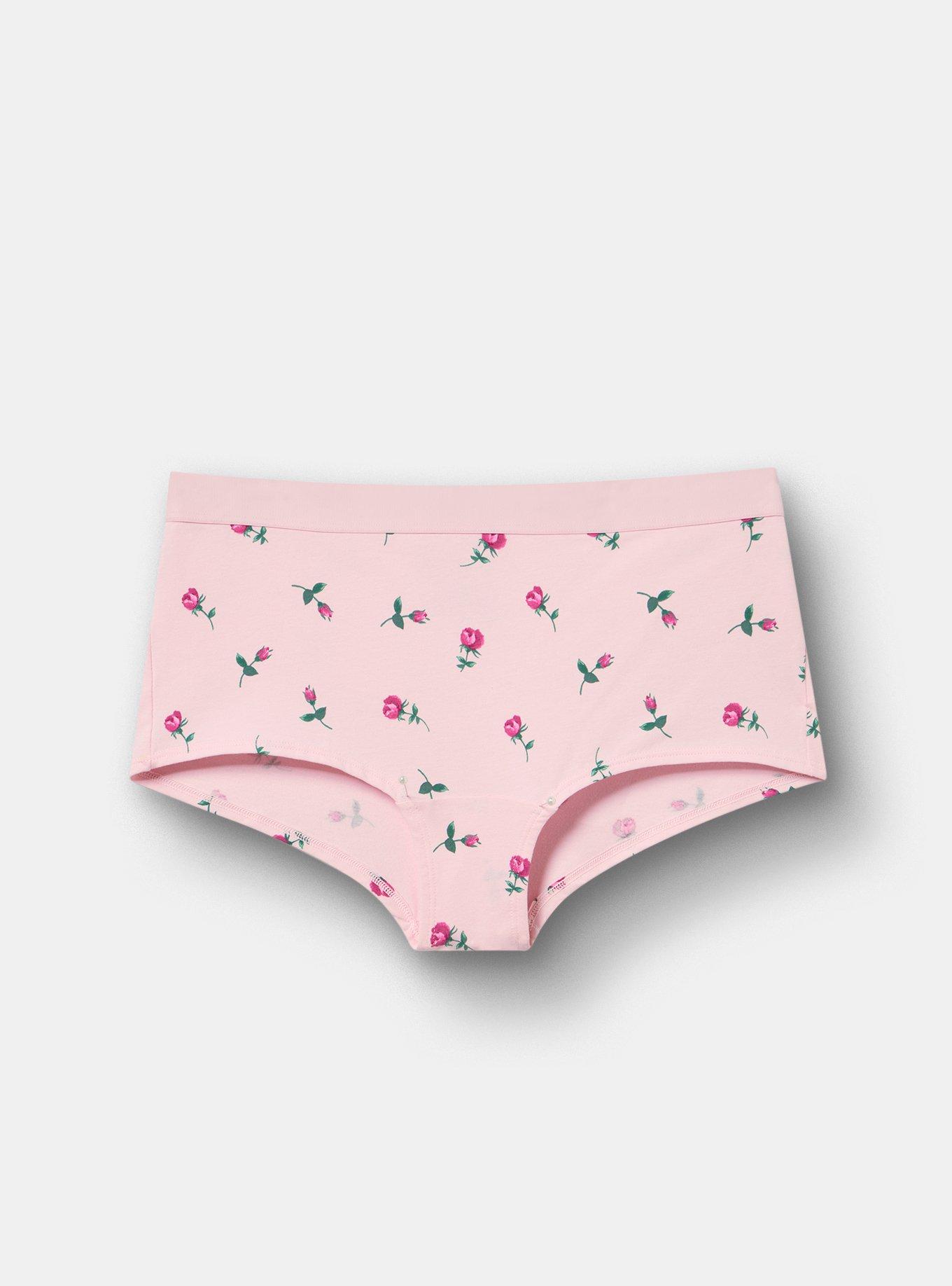 Cotton Mid-Rise Boyshort Panty, KENT ROSE FLORAL PINK, hi-res