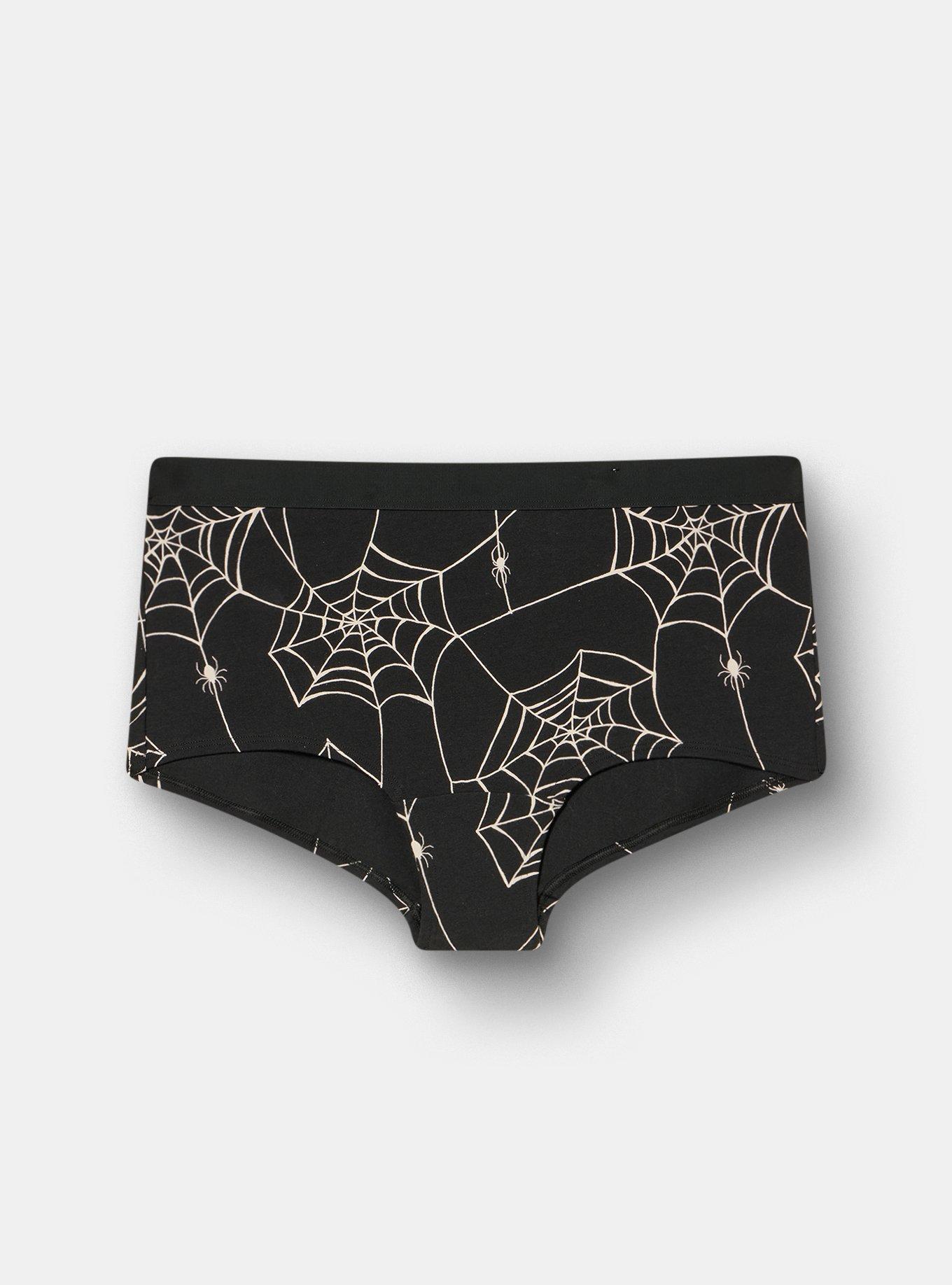 Cotton Mid-Rise Boyshort Panty, TUESDAY SPIDERS BLACK, hi-res