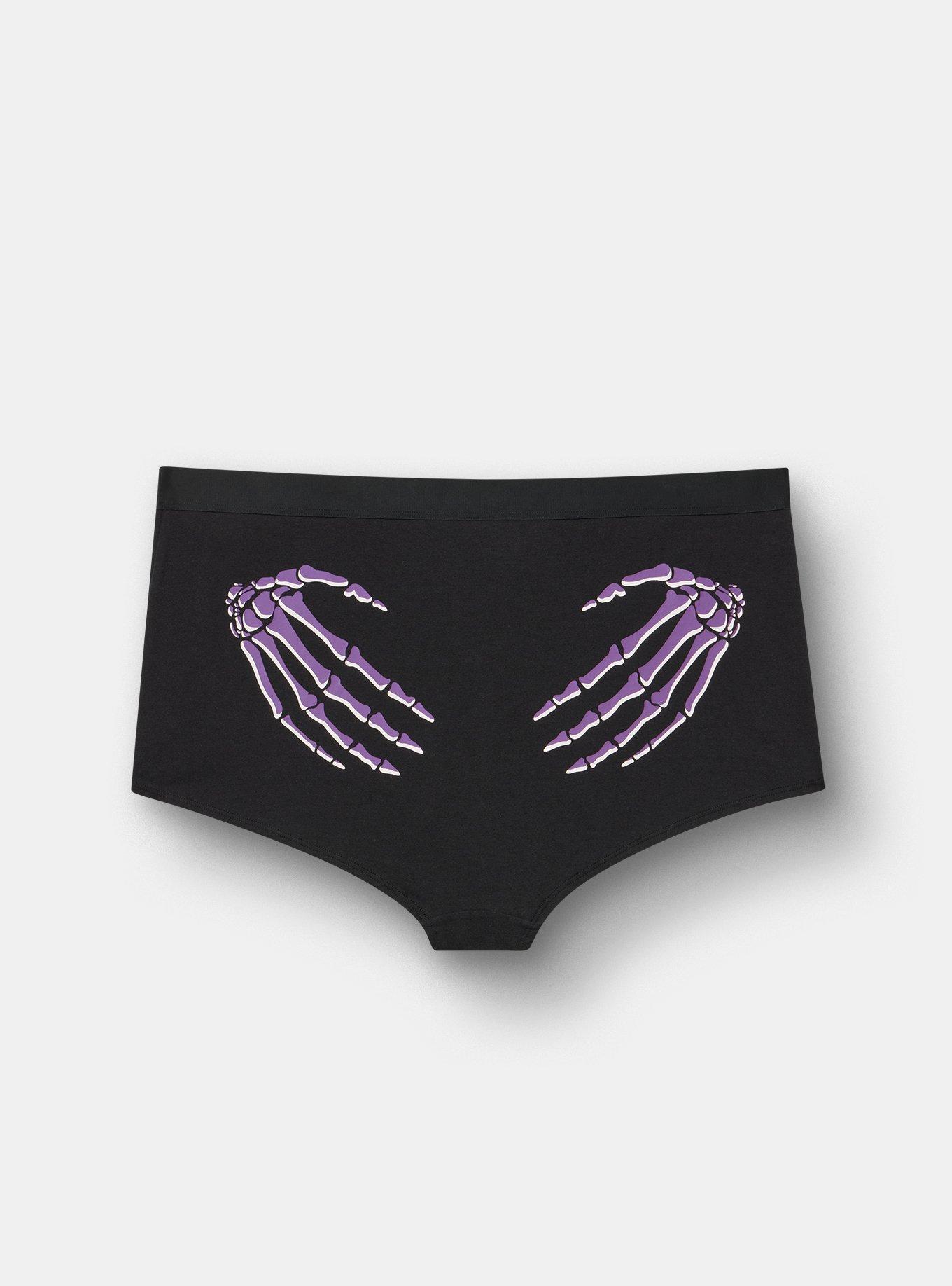 Cotton Mid-Rise Boyshort Panty, LOWER SKELETON HANDS PURPLE, hi-res