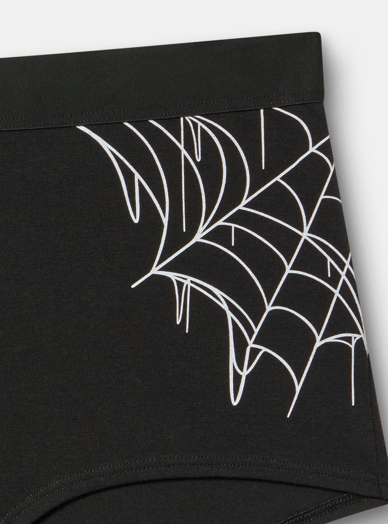Cotton Mid-Rise Boyshort Panty, SPIDER WEBS BLACK, alternate
