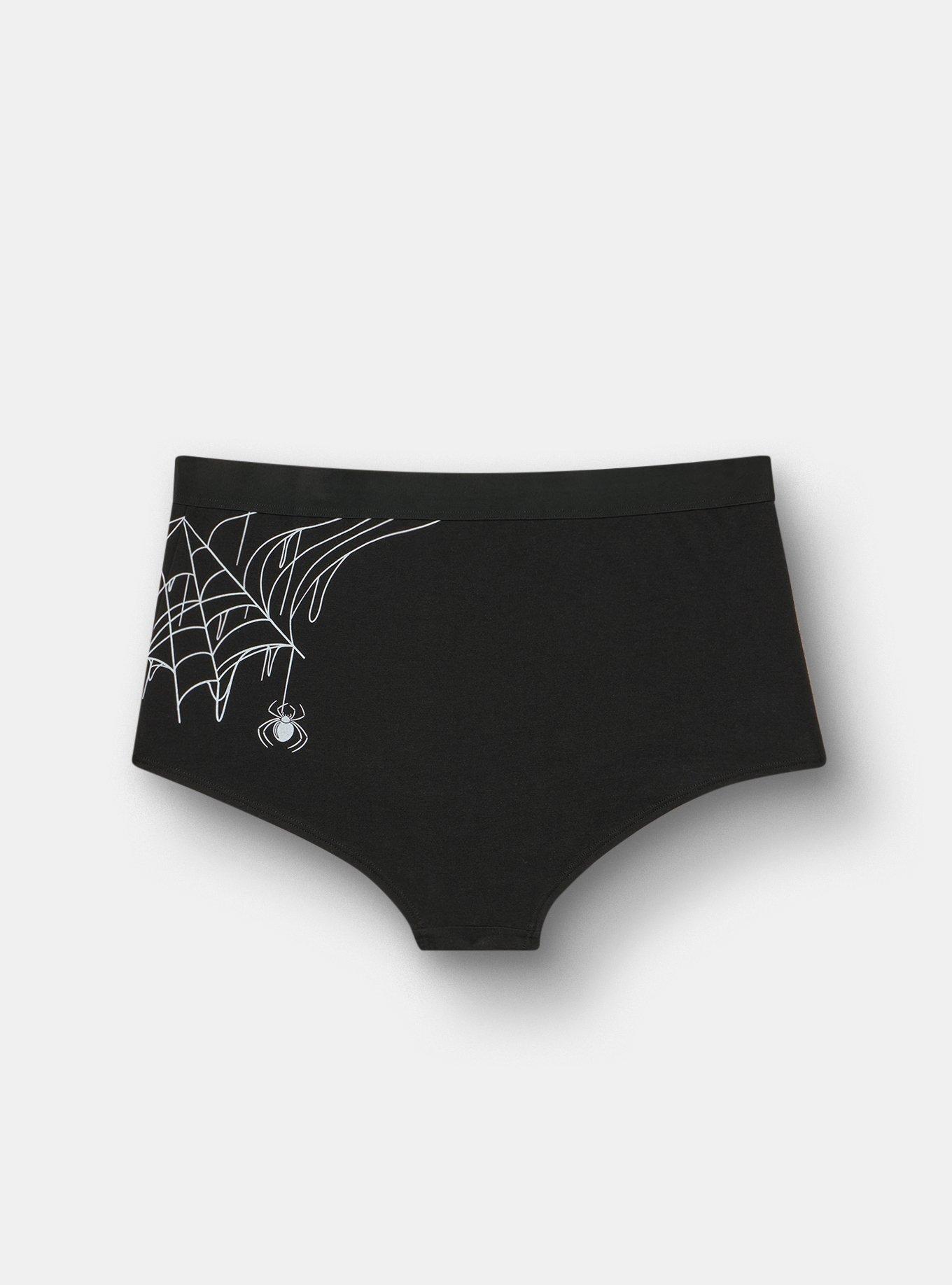 Cotton Mid-Rise Boyshort Panty, SPIDER WEBS BLACK, alternate