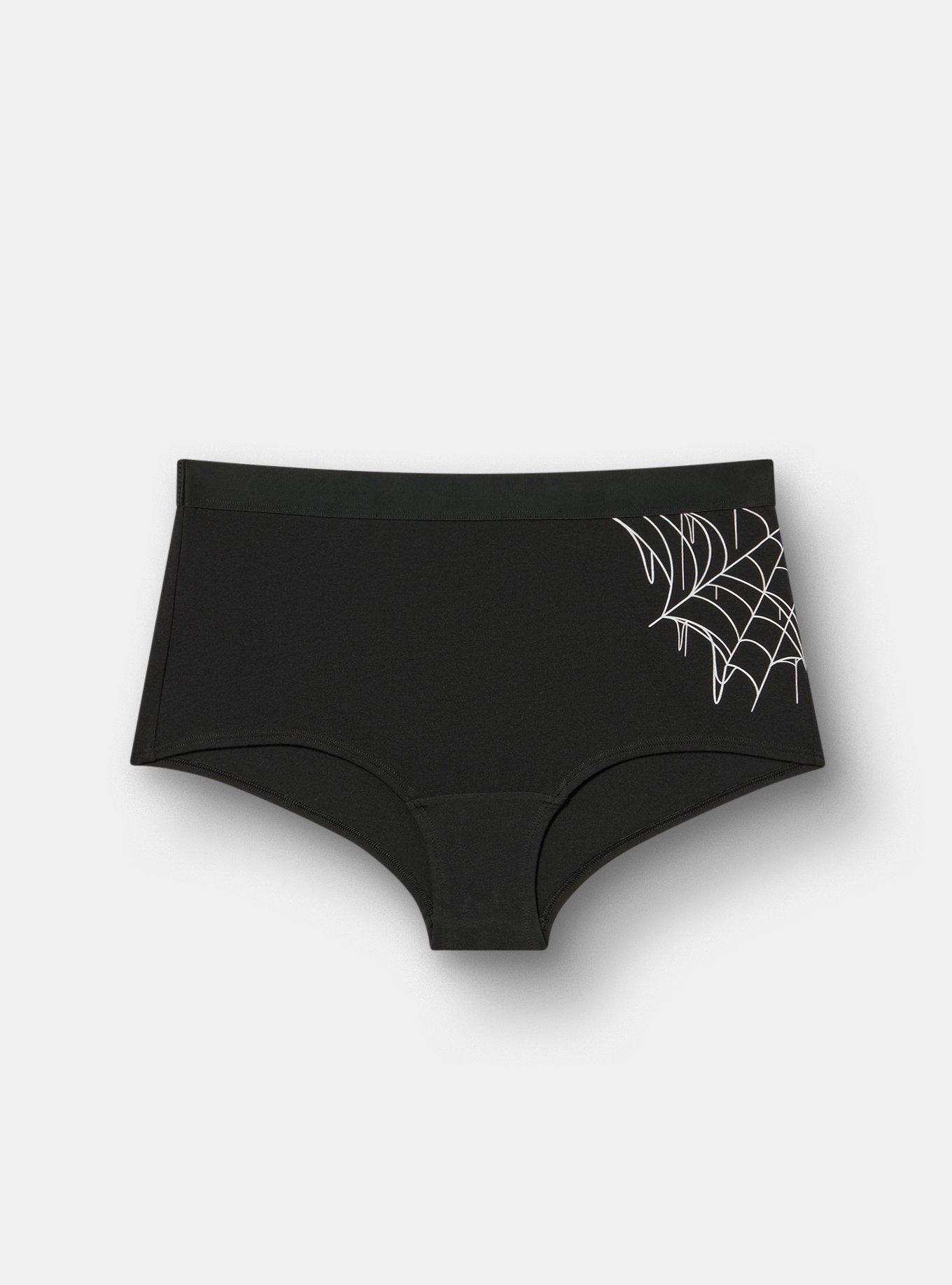 Cotton Mid-Rise Boyshort Panty, SPIDER WEBS BLACK, hi-res