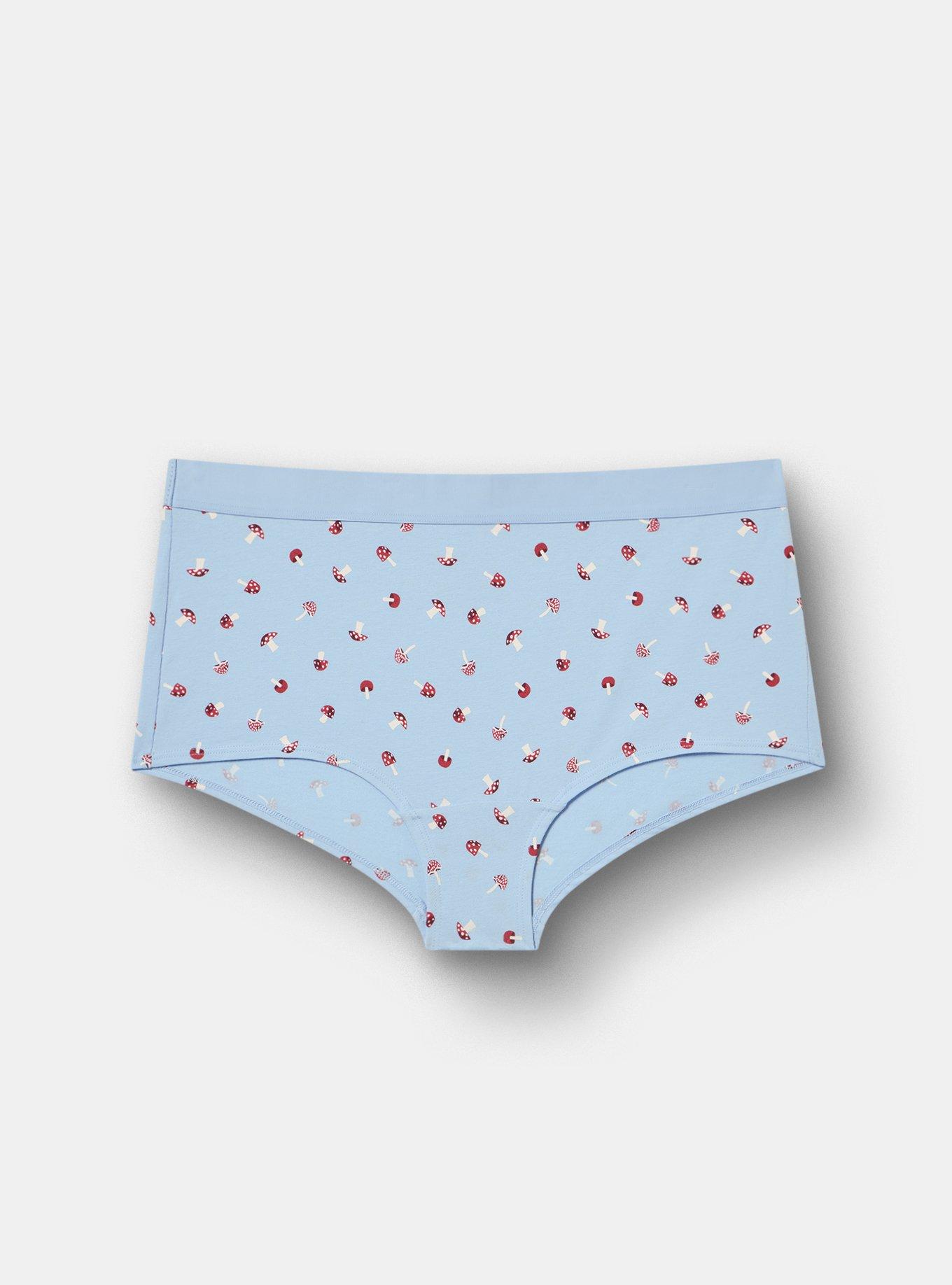 Cotton Mid-Rise Boyshort Panty, MUSHROOM FOREST BLUE, hi-res