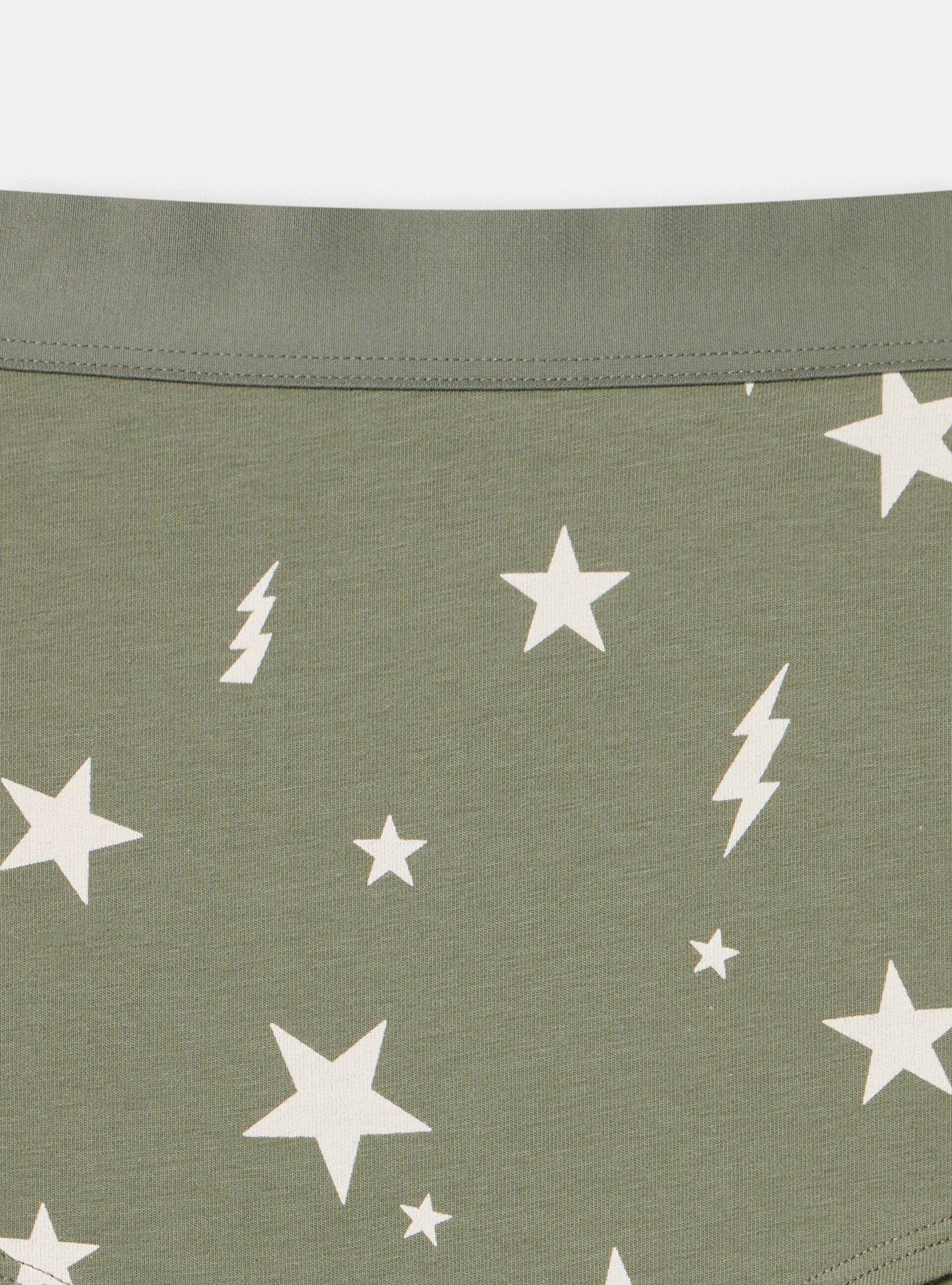 Cotton Mid-Rise Boyshort Panty, FLASH STARS OLIVE, alternate