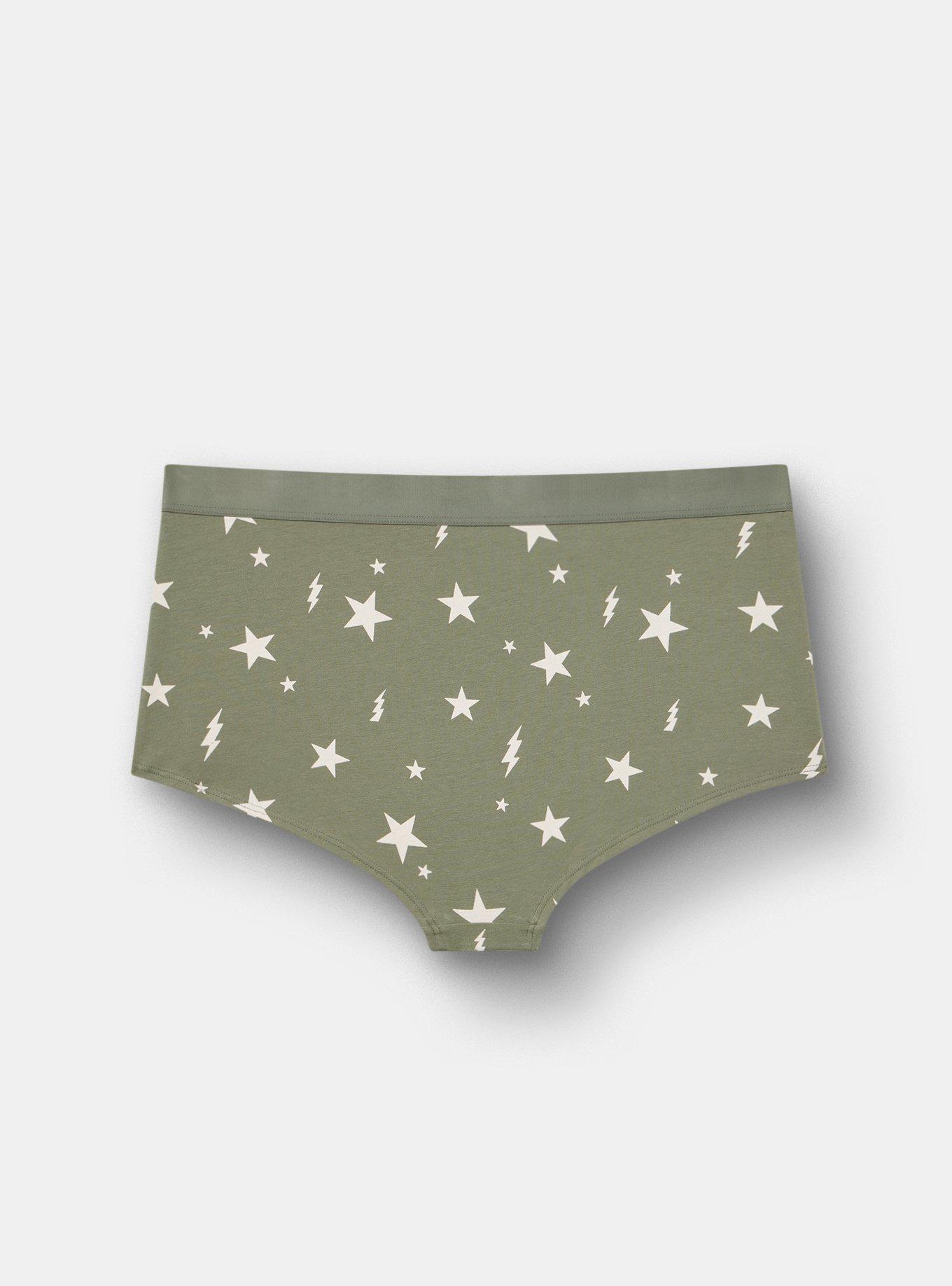 Cotton Mid-Rise Boyshort Panty, FLASH STARS OLIVE, alternate