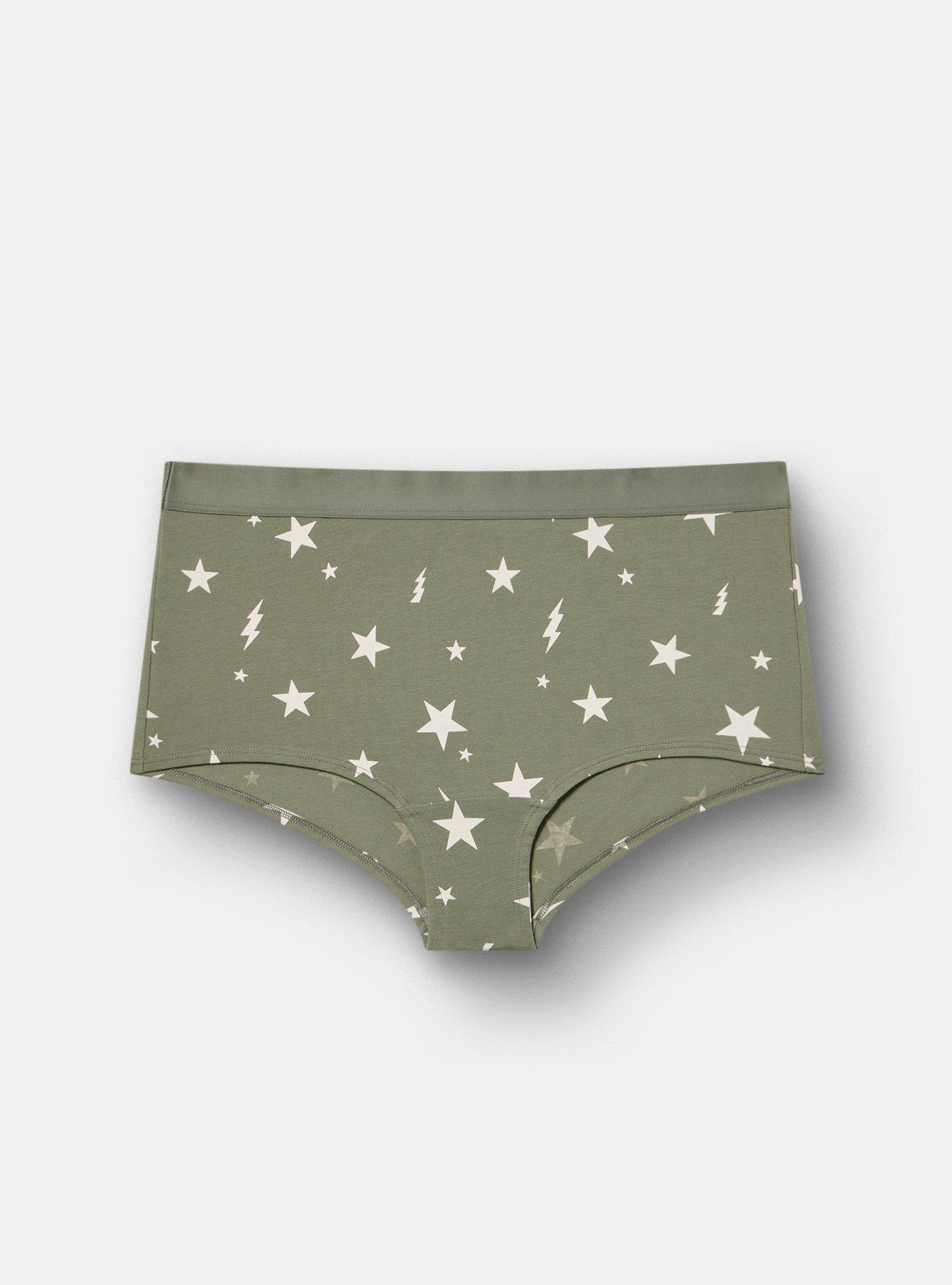 Cotton Mid-Rise Boyshort Panty, FLASH STARS OLIVE, hi-res