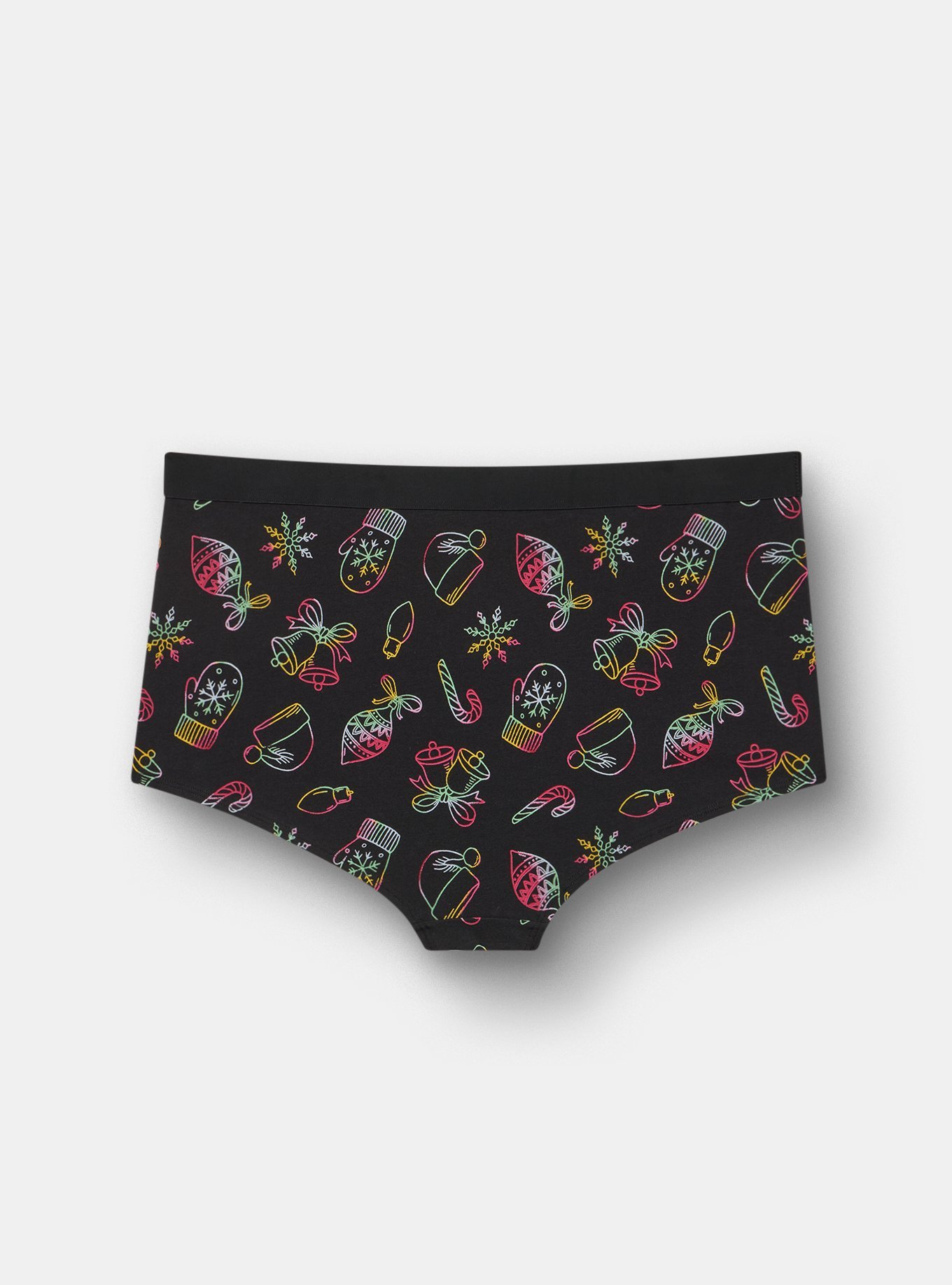 Cotton Mid-Rise Boyshort Panty, CHRISTMAS THINGS BLACK, alternate