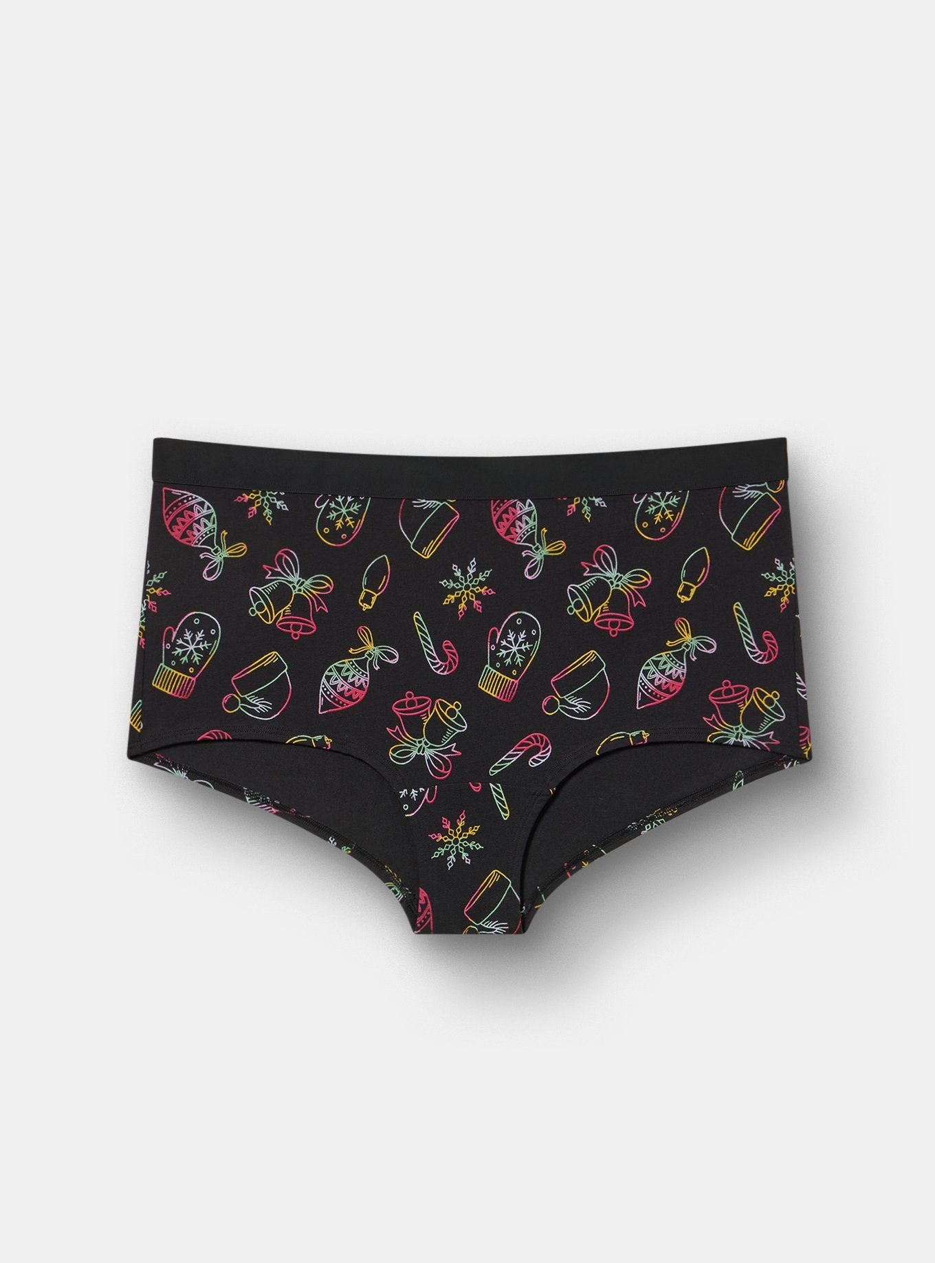 Cotton Mid-Rise Boyshort Panty, CHRISTMAS THINGS BLACK, hi-res