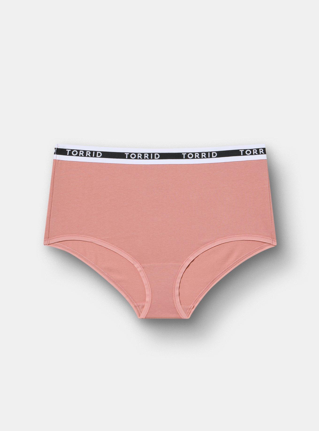 Plus Size Cotton Mid-Rise Brief Logo Panty, ASH ROSE, hi-res