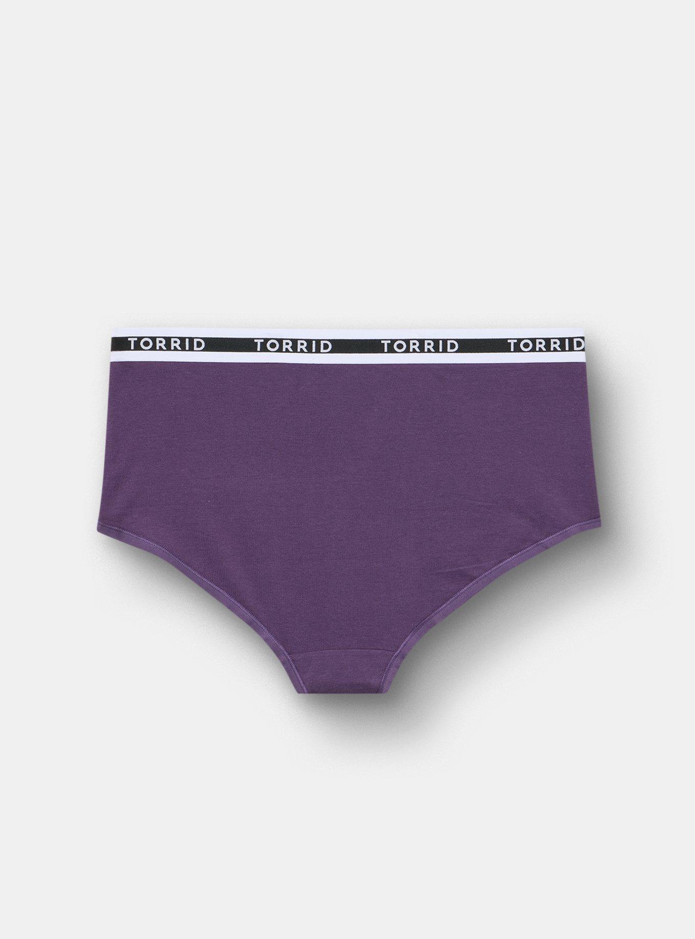 Cotton Mid-Rise Logo Brief Panty, BLACKBERRY, alternate
