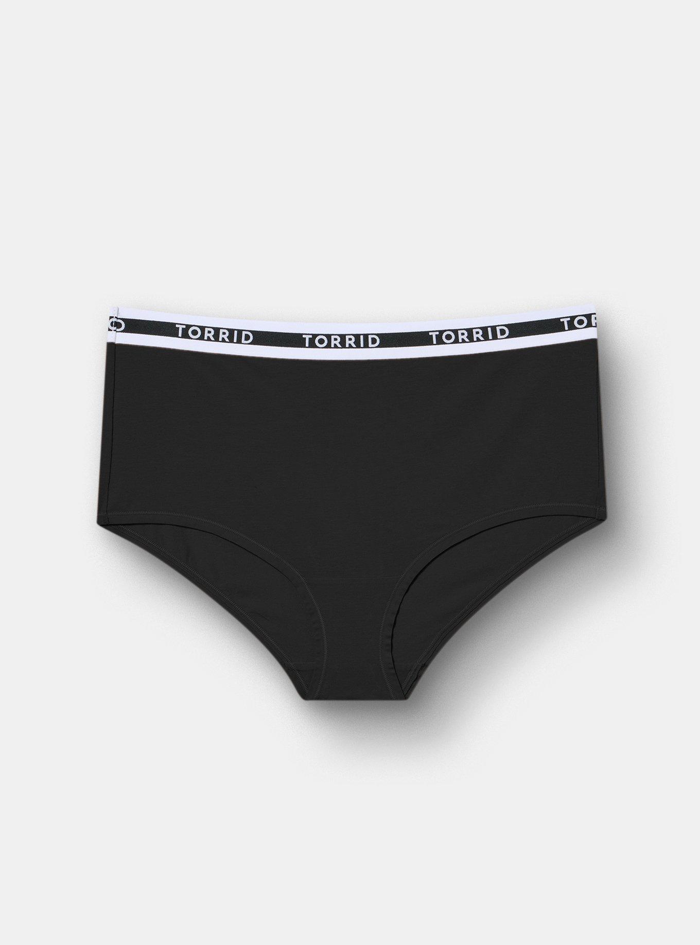 Cotton Mid-Rise Logo Brief Panty, RICH BLACK, hi-res