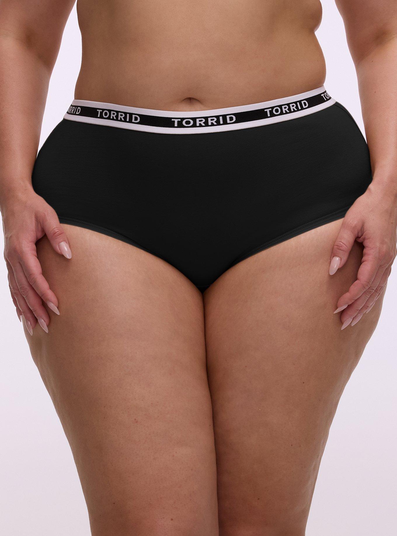 Cotton Mid-Rise Logo Brief Panty, RICH BLACK, hi-res