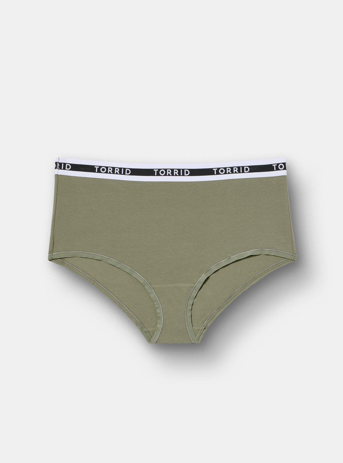 Cotton Mid-Rise Logo Brief Panty, AGAVE GREEN, hi-res