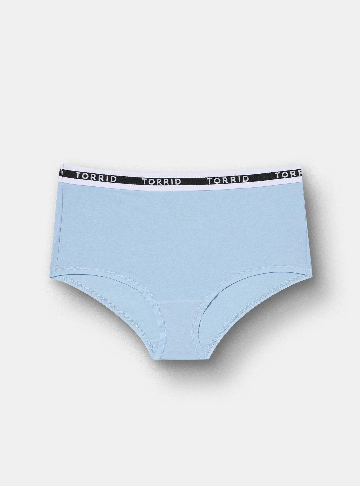Plus Size Cotton Mid-Rise Logo Brief Panty, CHAMBRAY BLUE, hi-res
