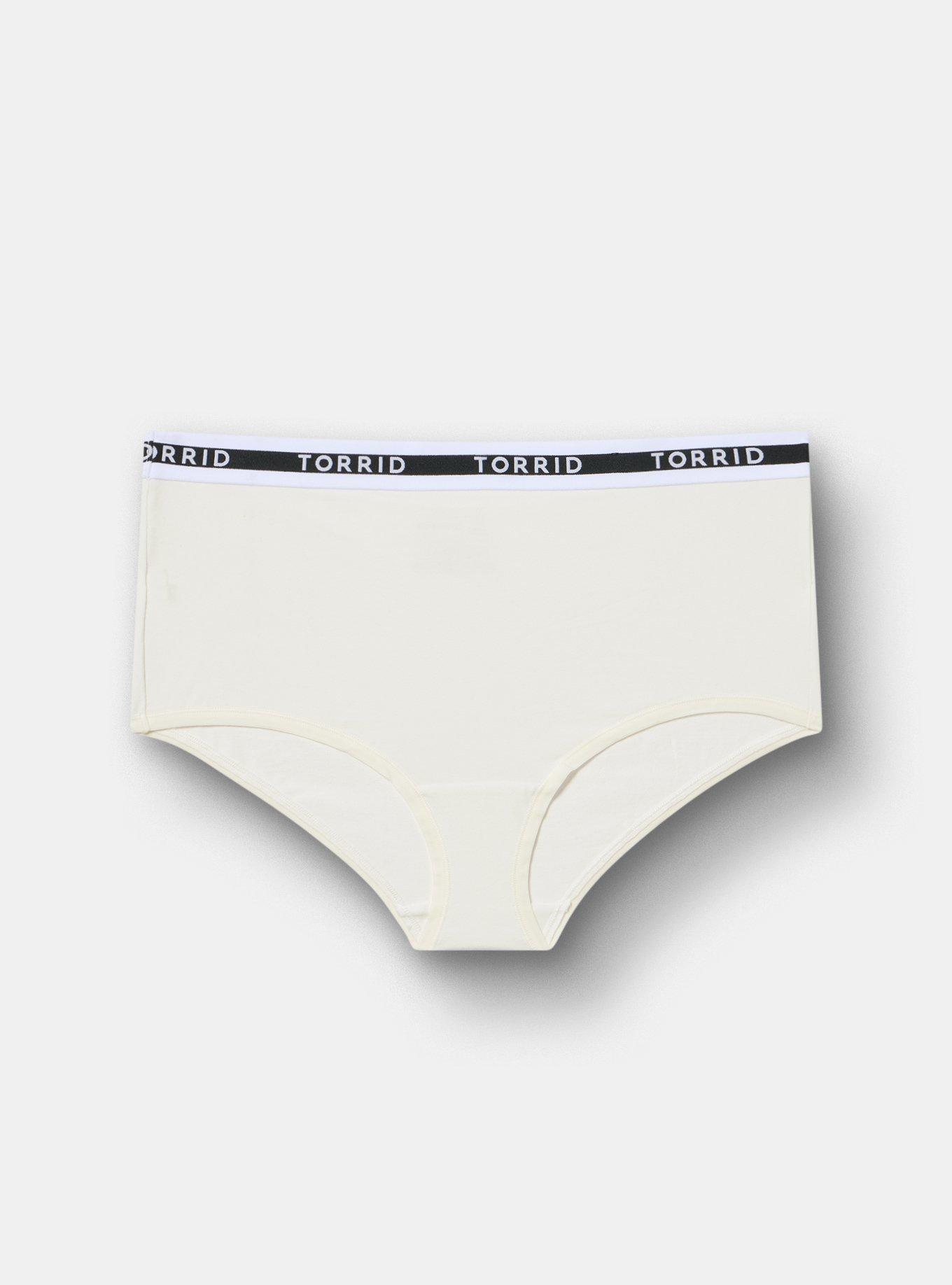 Plus Size Cotton Mid-Rise Brief Logo Panty, CLOUD DANCER, hi-res