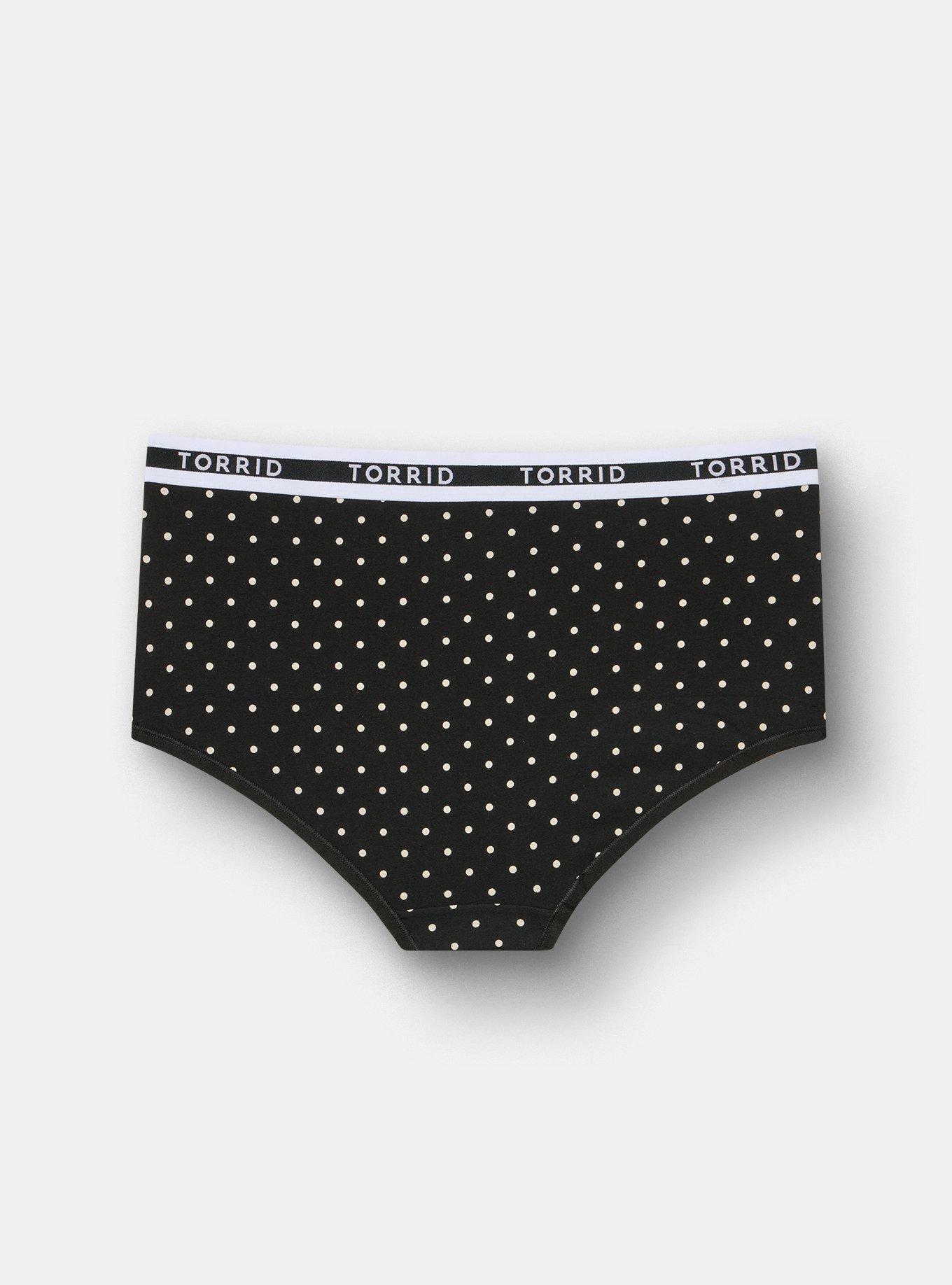 Plus Size Cotton Mid-Rise Logo Brief Panty, MIRANDA DOT RICH BLACK, alternate