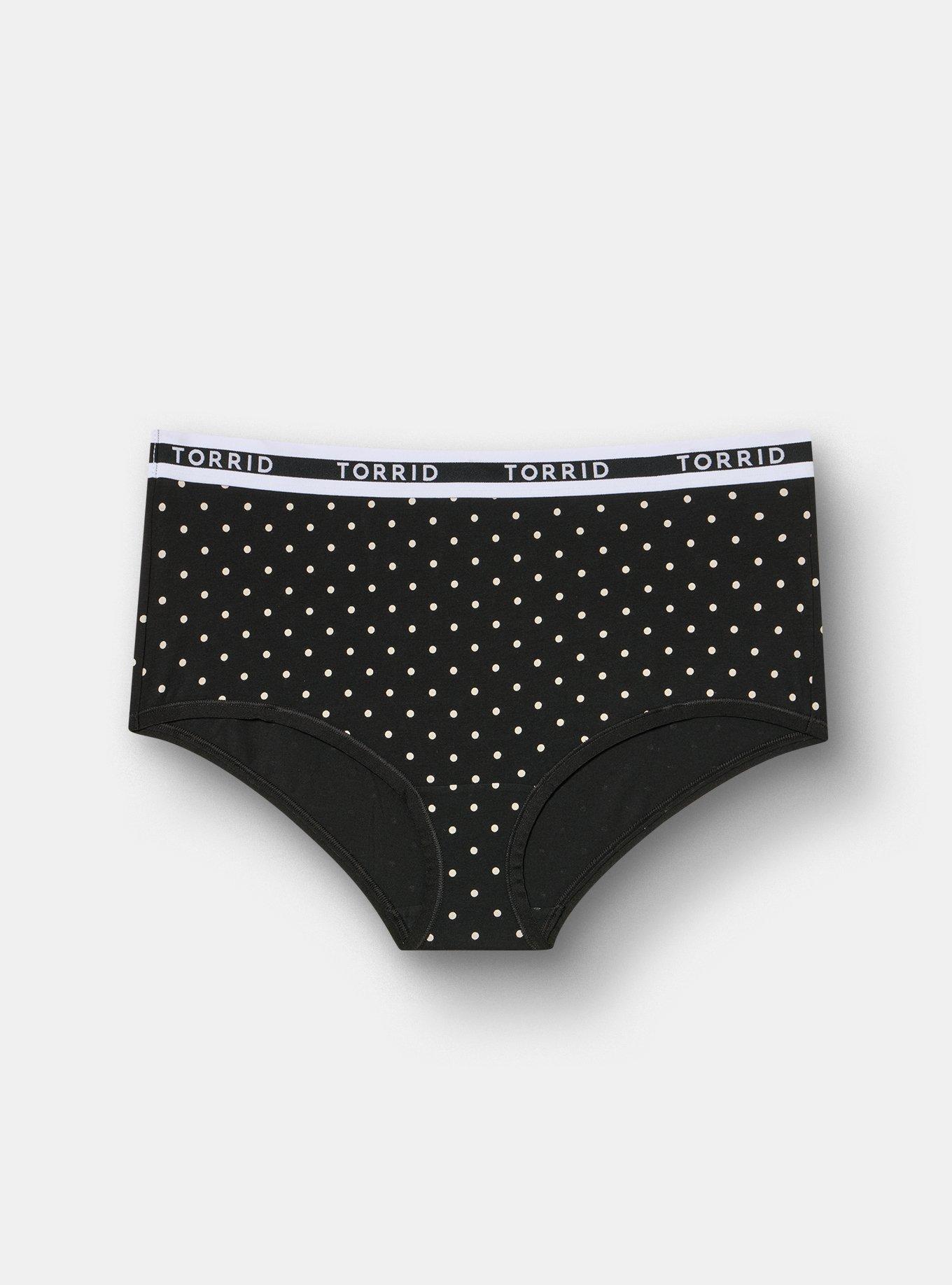 Plus Size Cotton Mid-Rise Logo Brief Panty, MIRANDA DOT RICH BLACK, hi-res