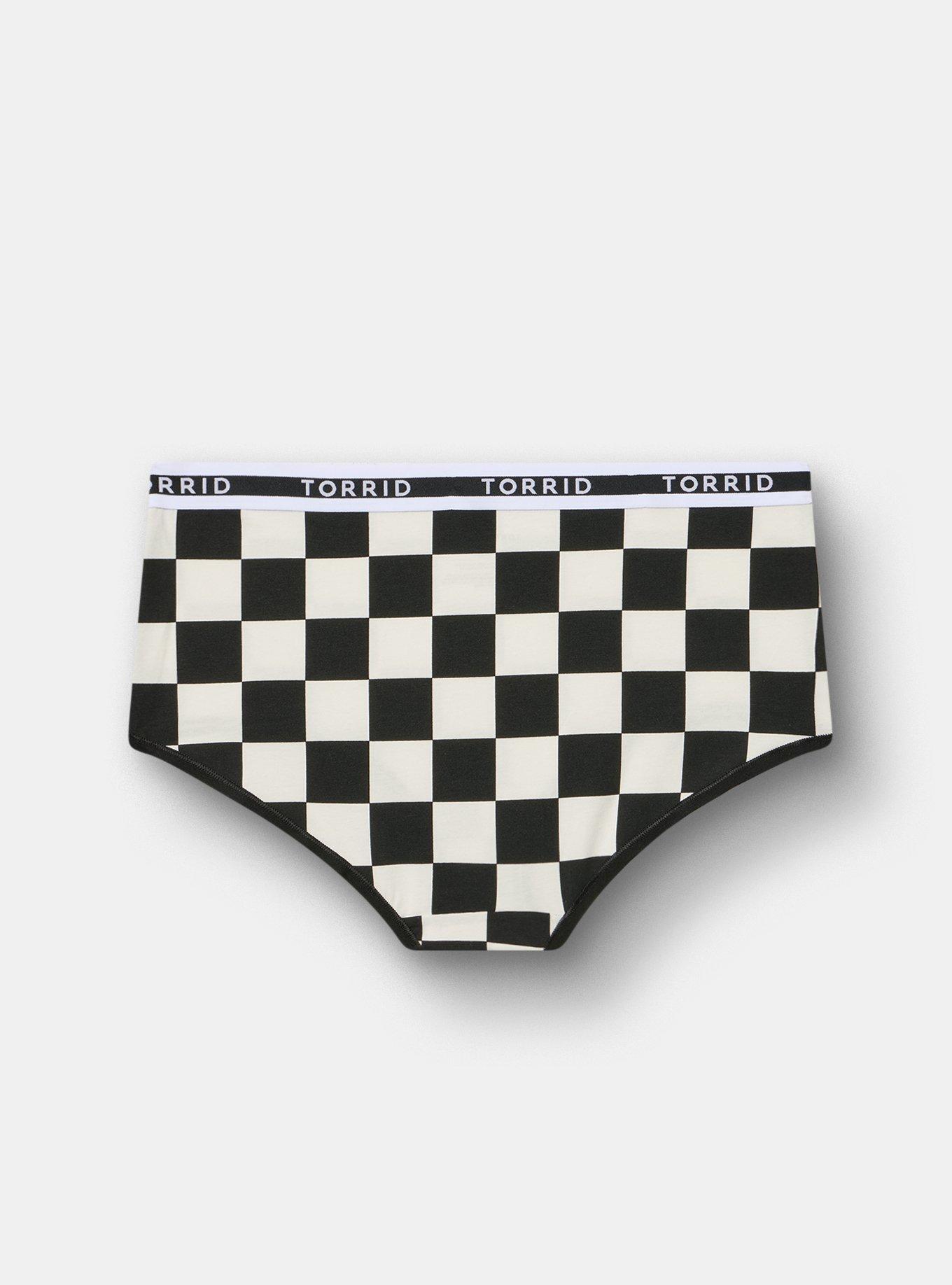 Cotton Mid-Rise Logo Brief Panty, SUNNY CHECK WHITE, alternate