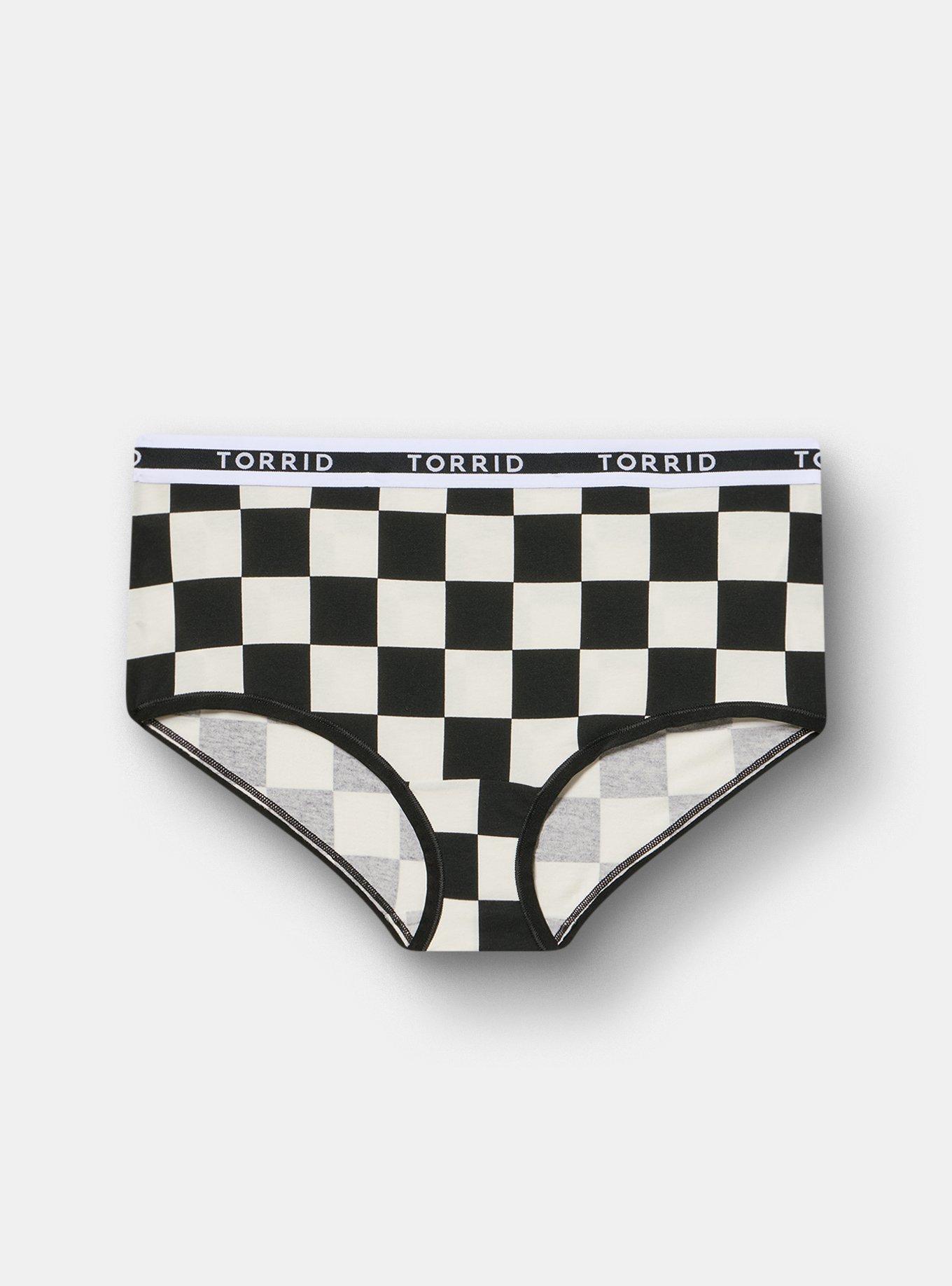 Cotton Mid-Rise Logo Brief Panty, SUNNY CHECK WHITE, hi-res