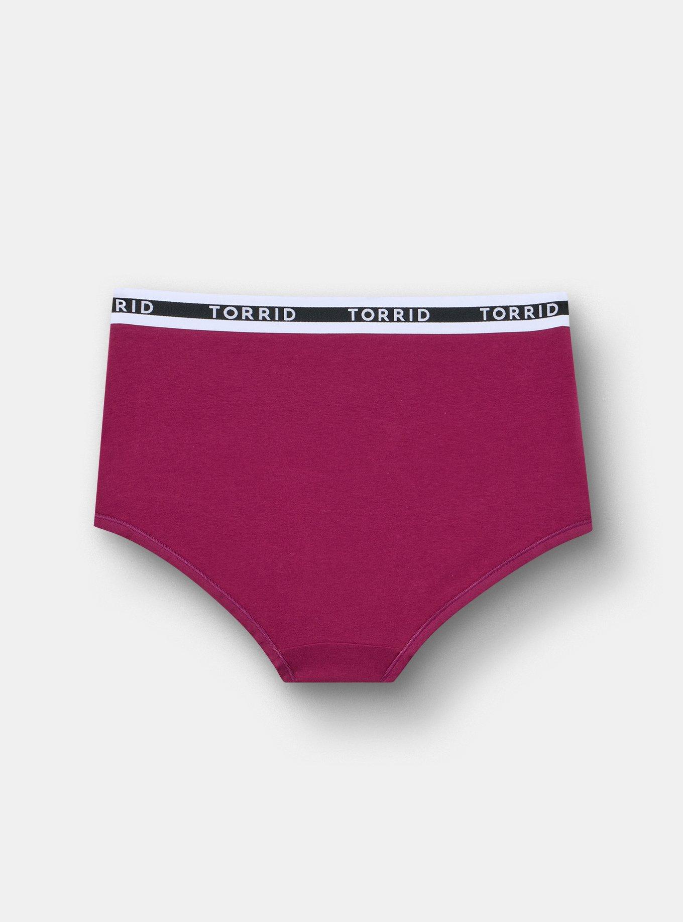 Plus Size Cotton Mid-Rise Logo Brief Panty, PURPLE POTION, alternate
