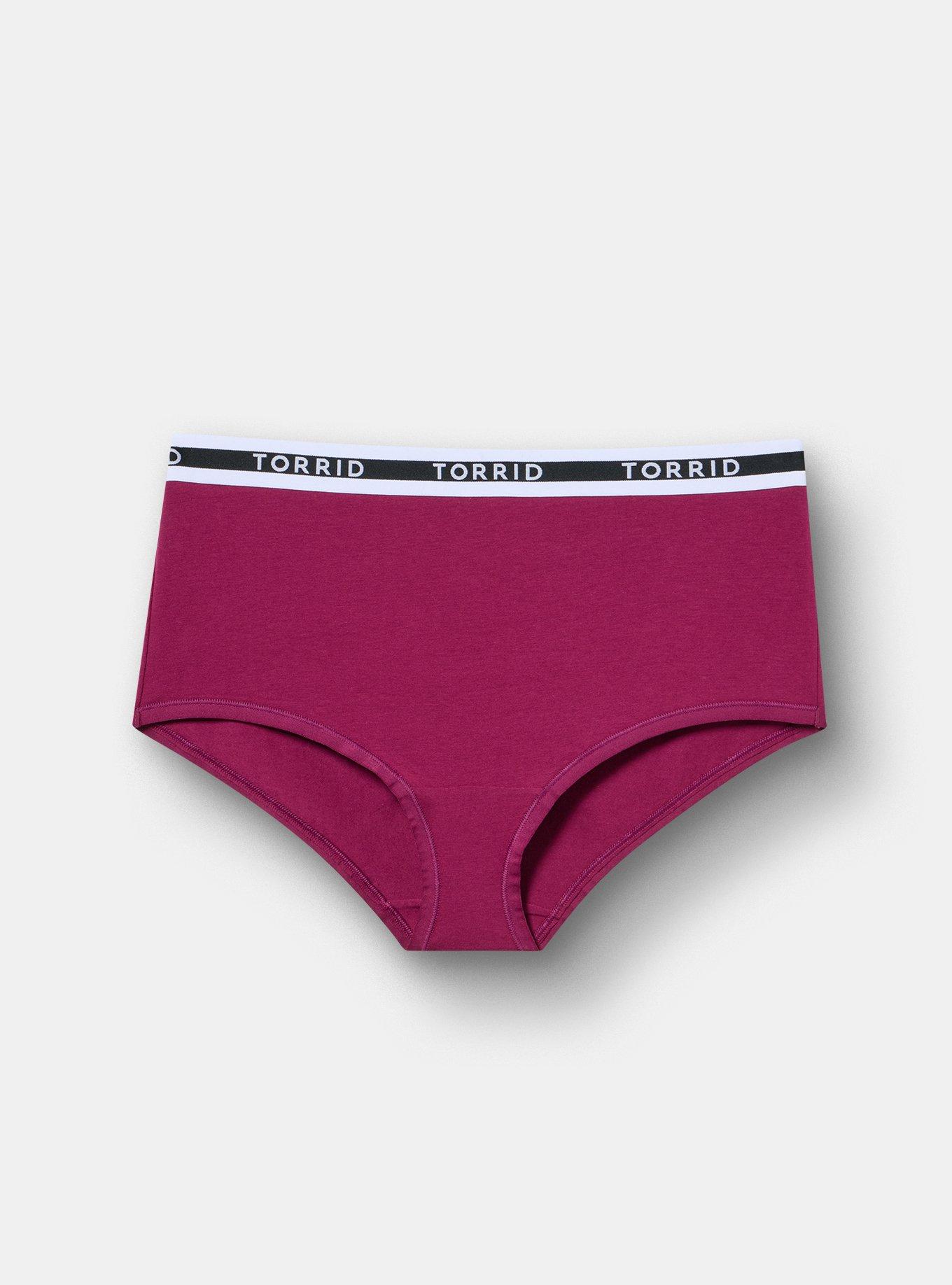 Plus Size Cotton Mid-Rise Logo Brief Panty, PURPLE POTION, hi-res