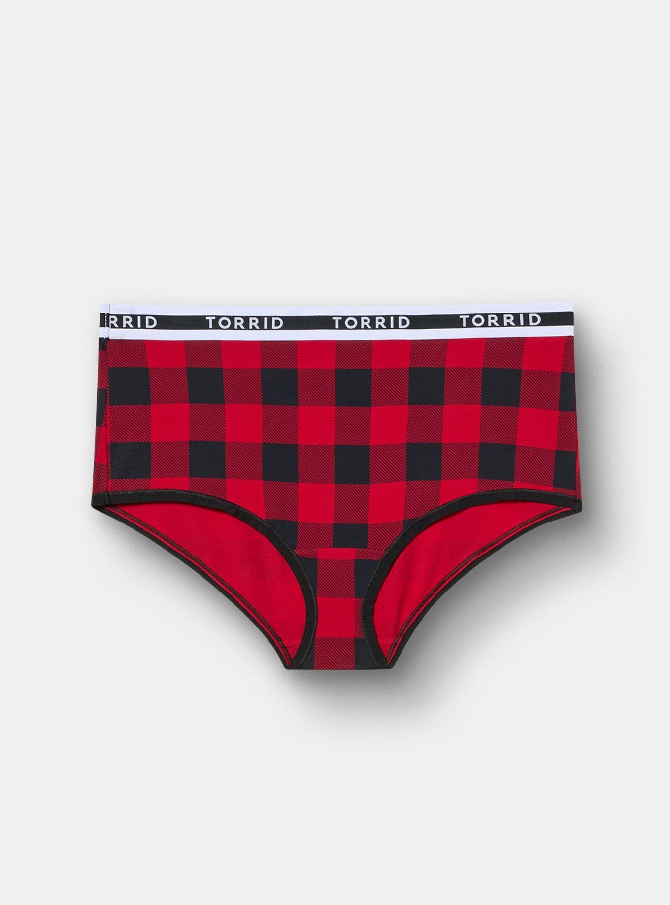 Cotton Mid-Rise Logo Brief Panty, BUFFALO PLAID RED, hi-res