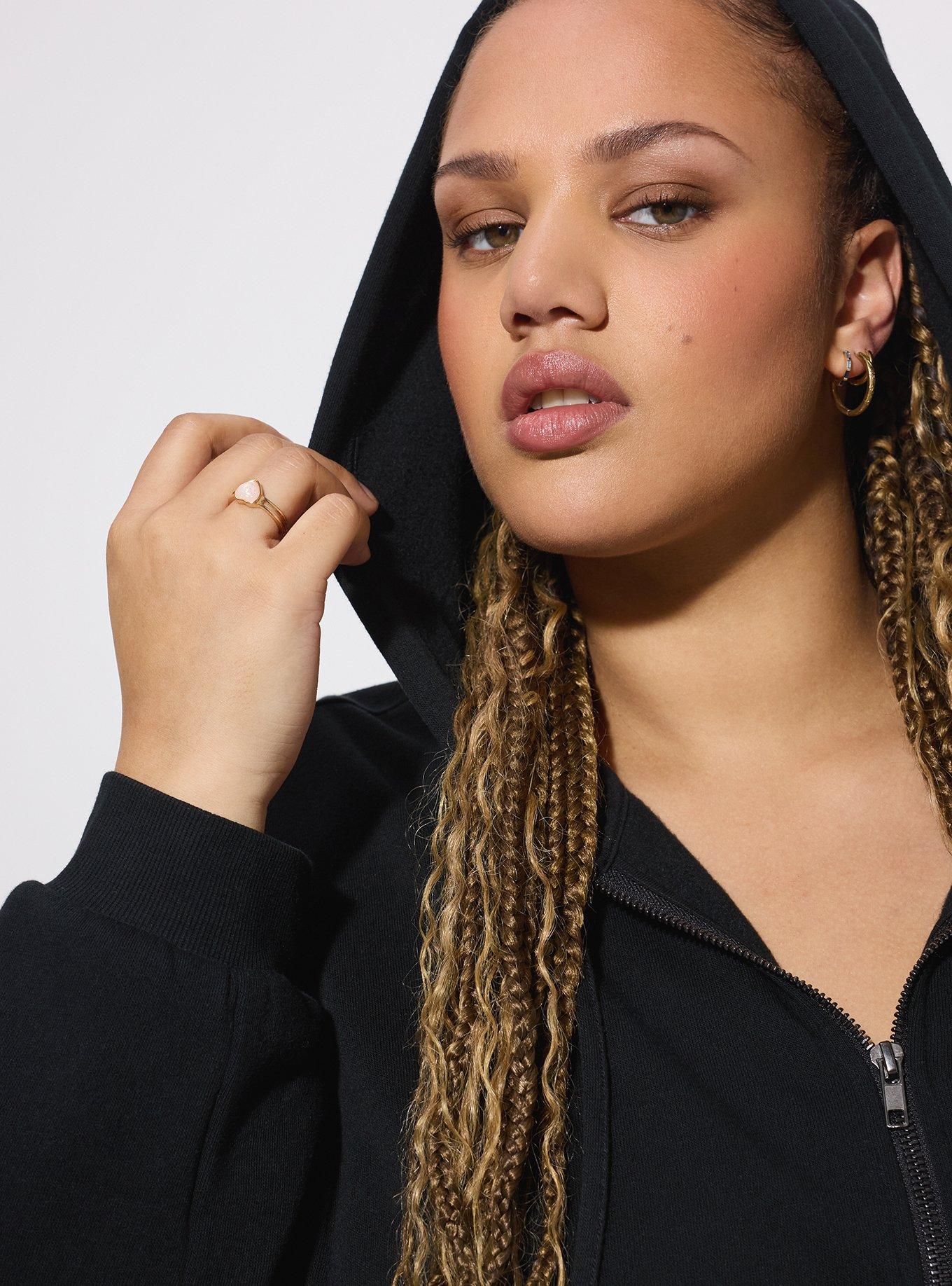 LoveSick Cropped Zip Up Hoodie, DEEP BLACK, alternate