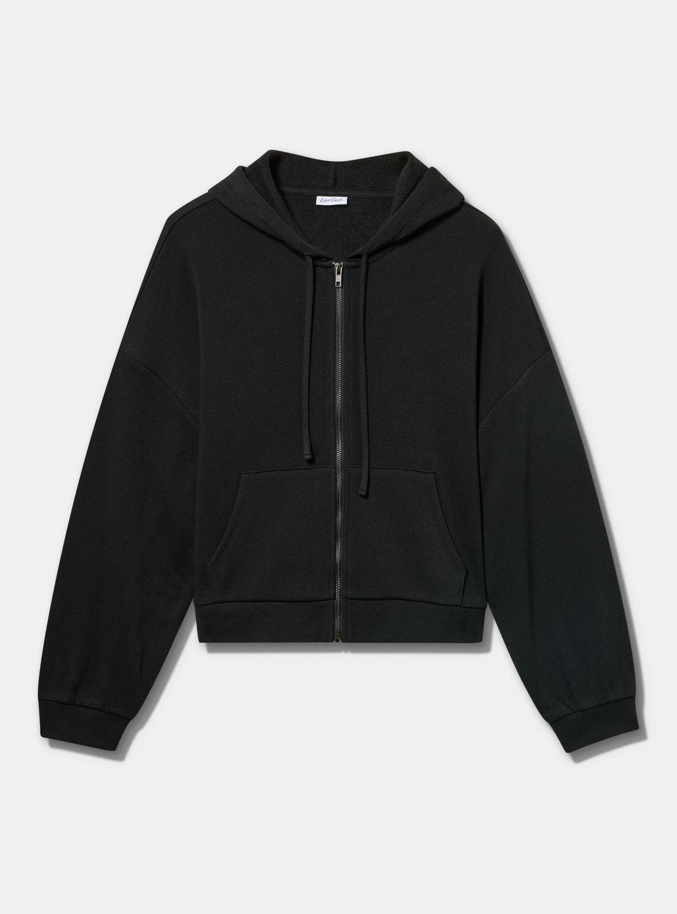 LoveSick Cropped Zip Up Hoodie, DEEP BLACK, flat