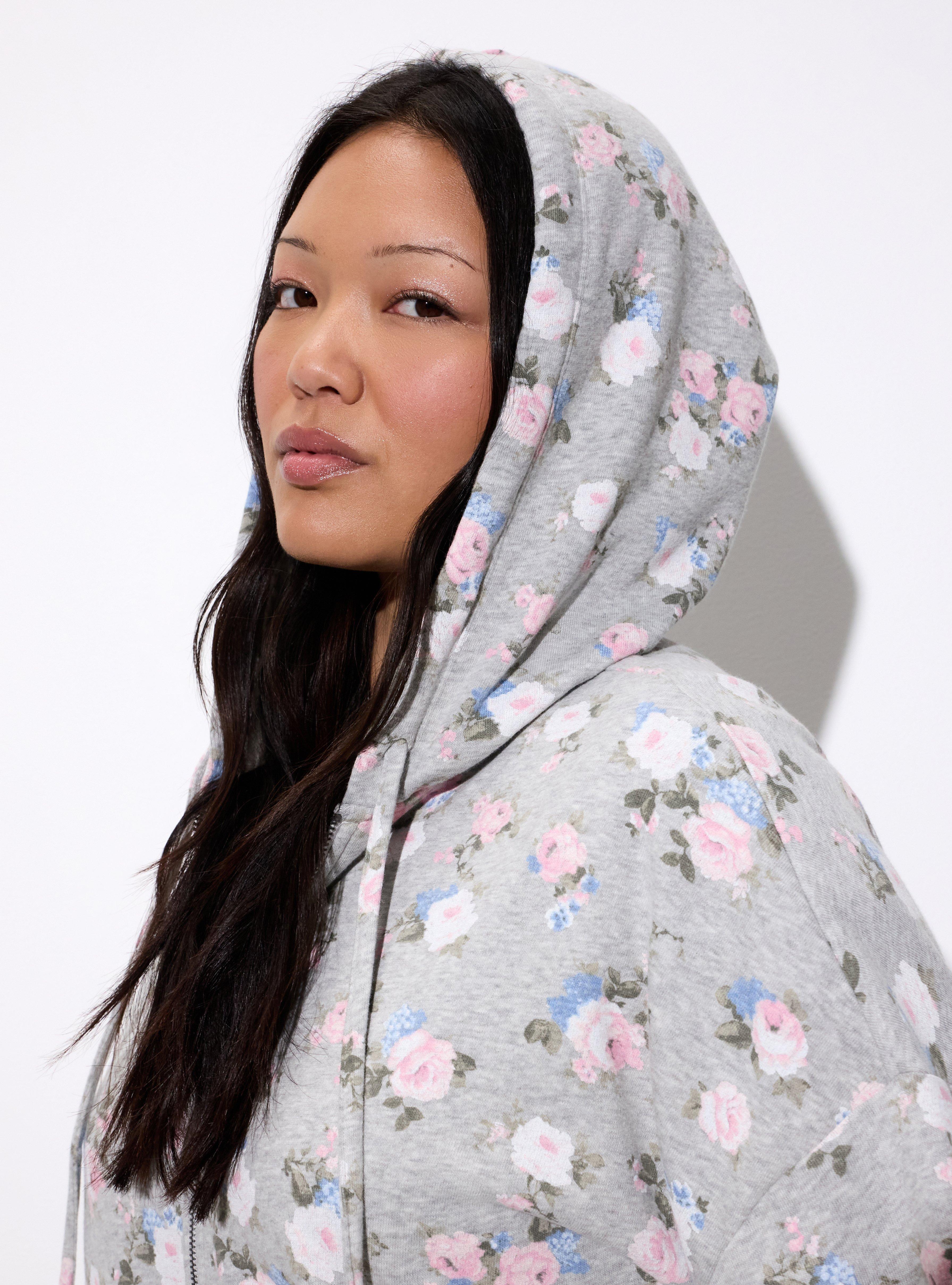 LoveSick Cropped Zip Up Hoodie, MANSFIELD ROSE PALE BLUE GREY, alternate