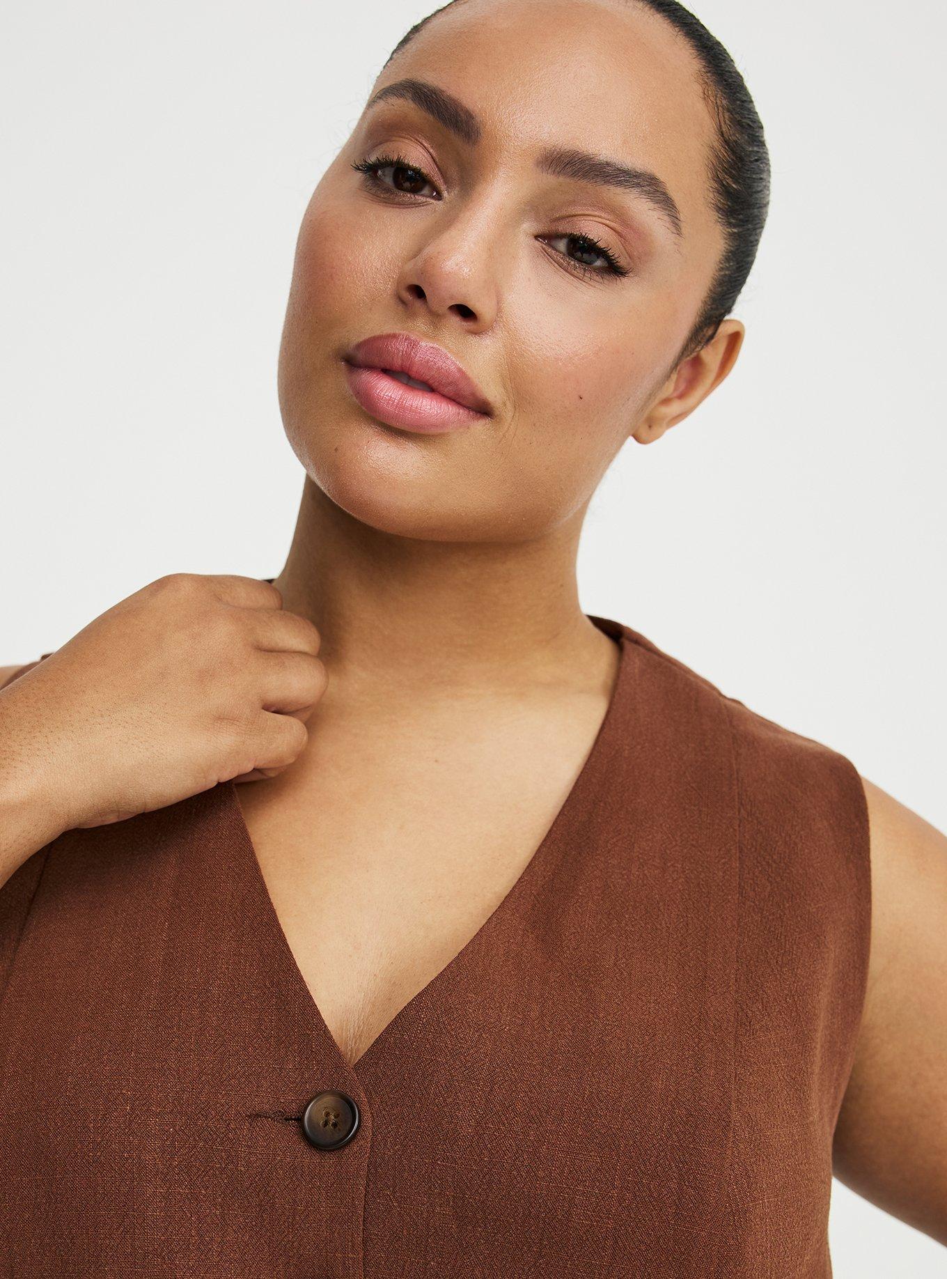 Tailored Linen-Blend Vest, CAPPUCCINO, alternate