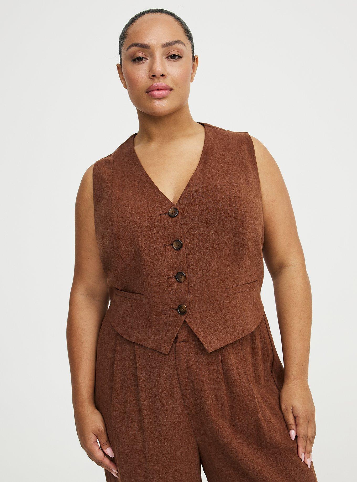 brown dress vest Archer Suit Separates and a flattering kick split ASTR the Label | Textured
