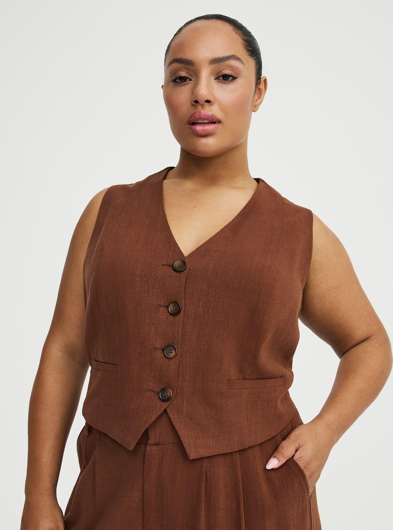 Tailored Linen-Blend Vest, CAPPUCCINO, alternate
