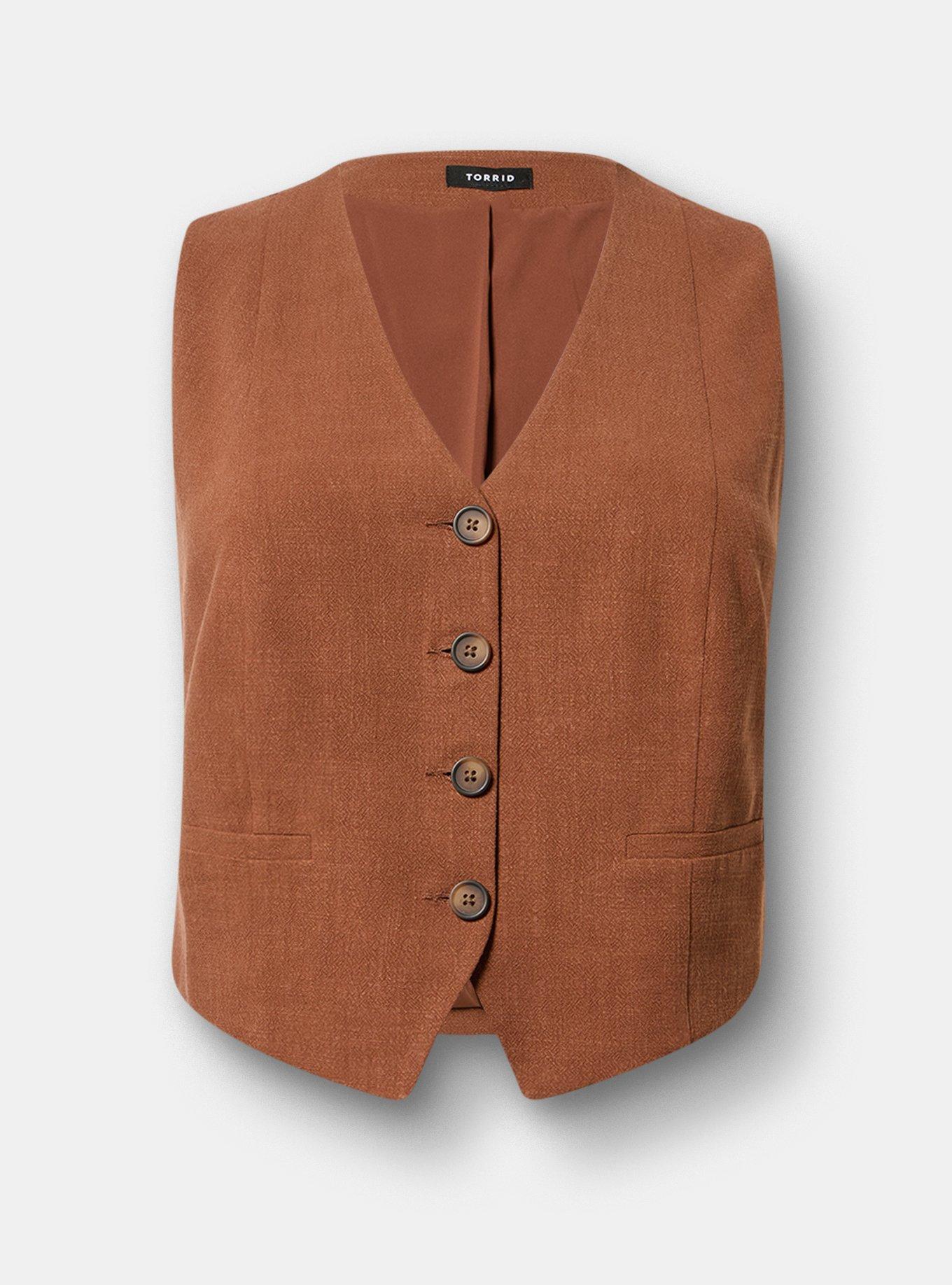 Tailored Linen-Blend Vest, CAPPUCCINO, hi-res