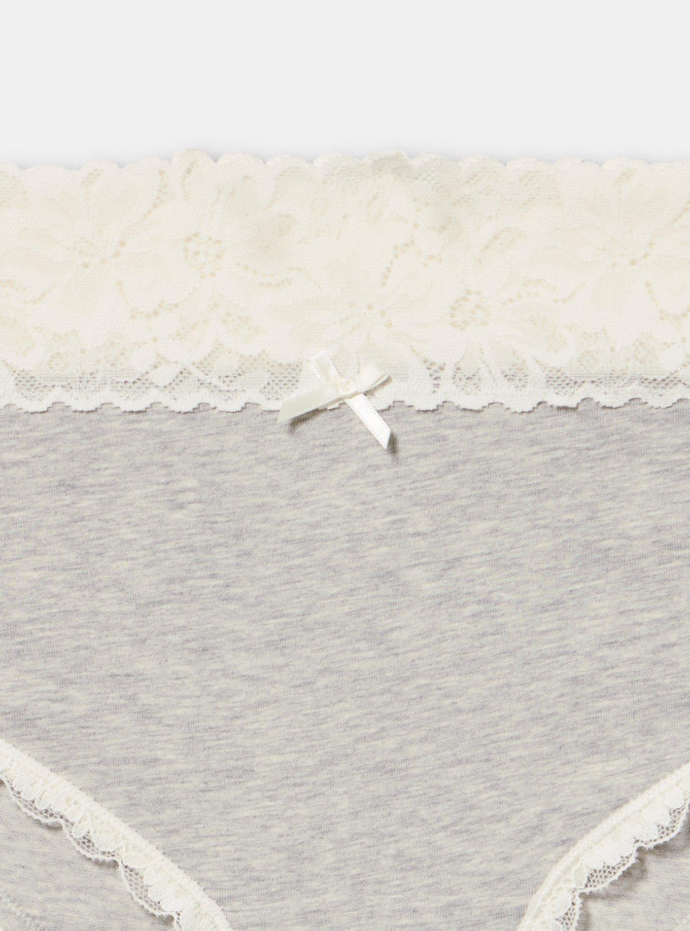 Cotton Mid-Rise Lace Trim Cheeky Panty, LIGHTEST HEATHER GREY, alternate