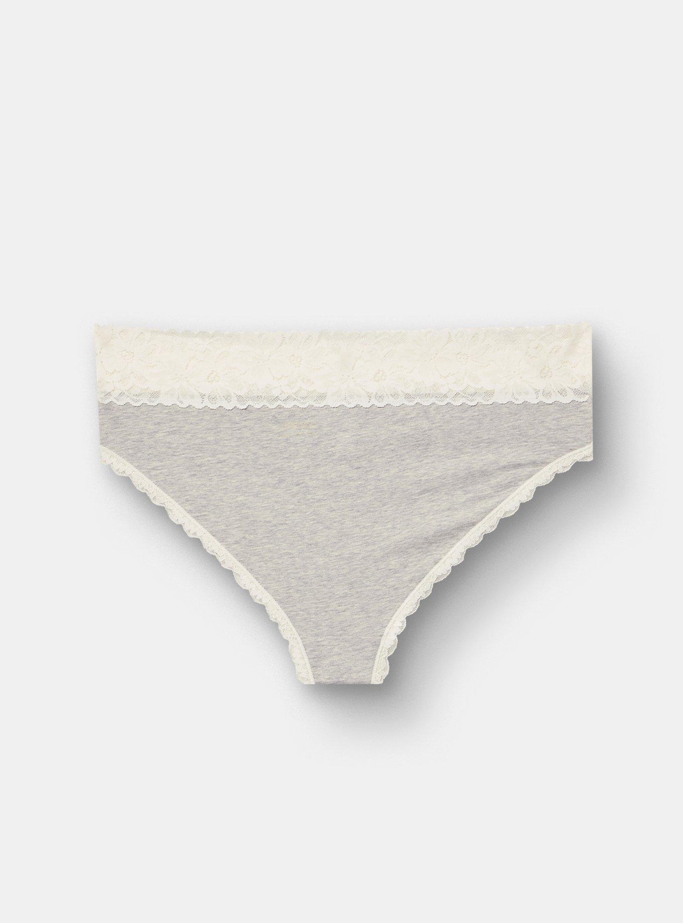 Cotton Mid-Rise Lace Trim Cheeky Panty, LIGHTEST HEATHER GREY, alternate